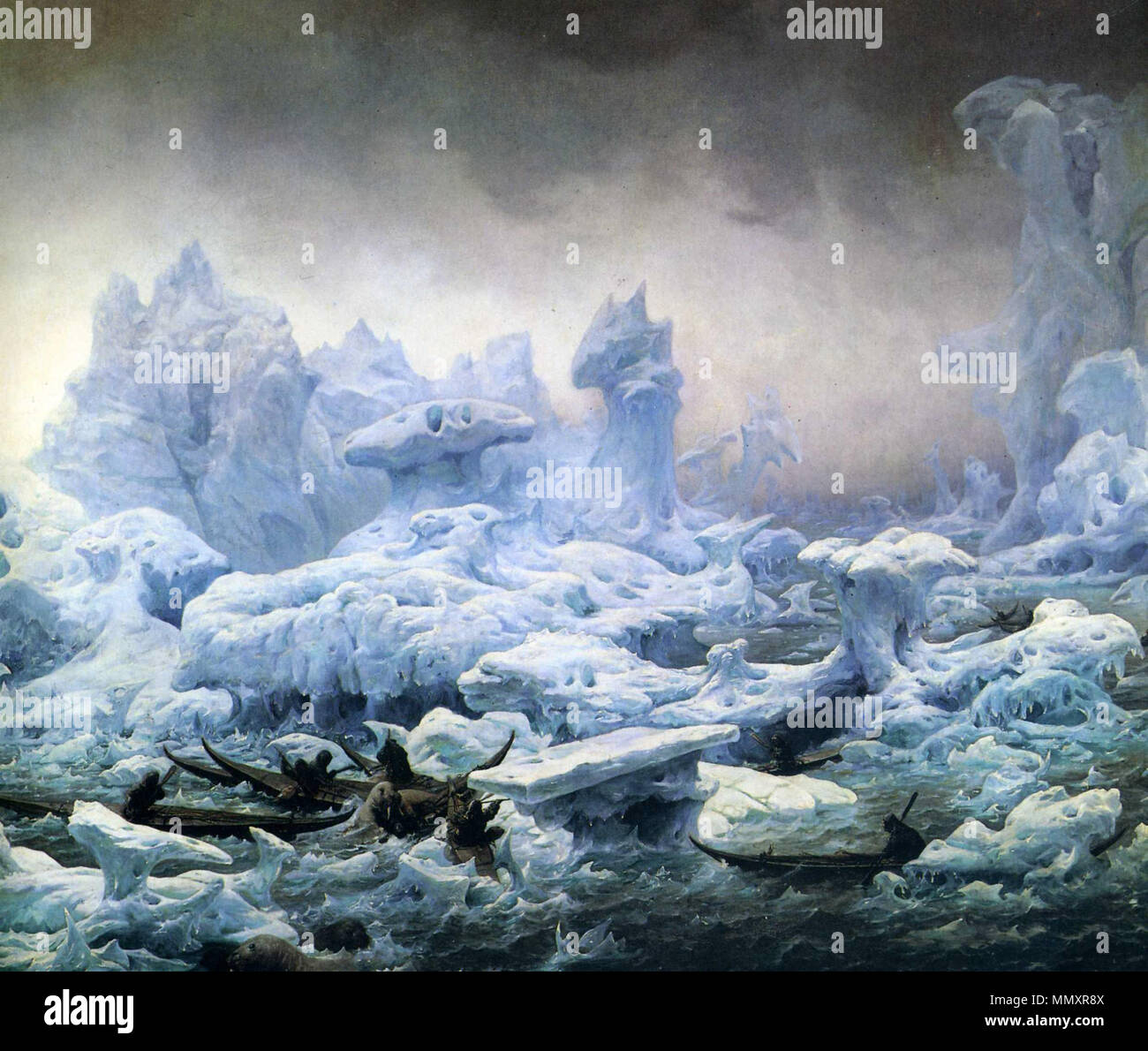 François-Auguste Biard - La chasse des morses par des groenlandais au mer polaire Banque D'Images