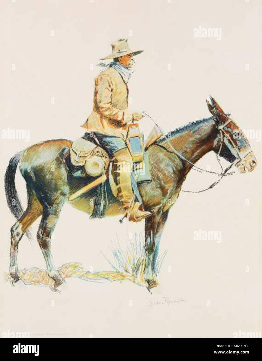 . Deutsch : le trappeur. Chromolithografie, 50,8 x 38 cm. Gedruckt von Robert Howard Russell. . En 1909. Frederic Sackrider Remington Le trappeur chromolithographie Banque D'Images