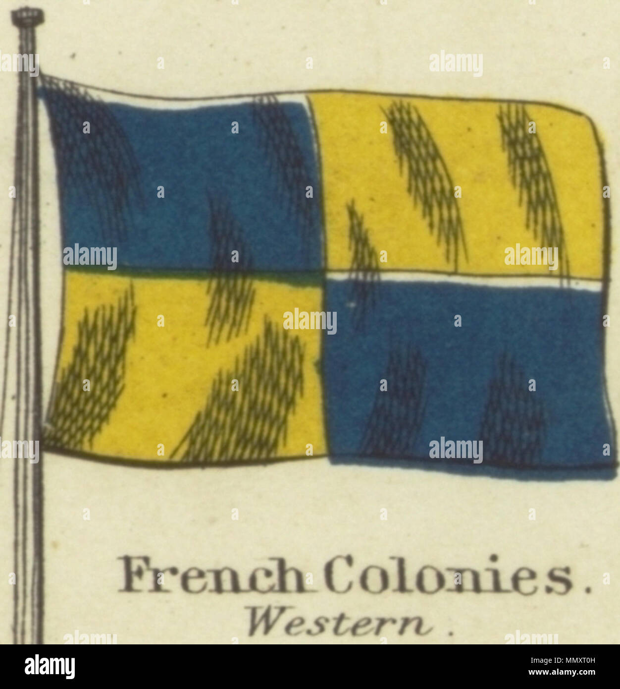 . Anglais : Colonies Françaises. Western. Johnson's carte nouvelle des emblèmes nationaux, 1868.jpg Johnson dans les tableau des emblèmes nationaux. Imprimer montrant les drapeaux de divers pays, ceux effectués par les navires, et les "signaux pour pilotes.' dans le coin supérieur gauche est le 'United States' 37 étoiles, dans le coin supérieur droit est le 'Royal Standard du Royaume-Uni Grande-bretagne & Irlande' ; dans le coin inférieur gauche est le standard 'russe' et dans le coin en bas à droite est la "Norme Française.' Les drapeaux sur cette page diffèrent légèrement de celles sur une autre feuille no 4 [haut] et [5] en haut à droite. Banque D'Images