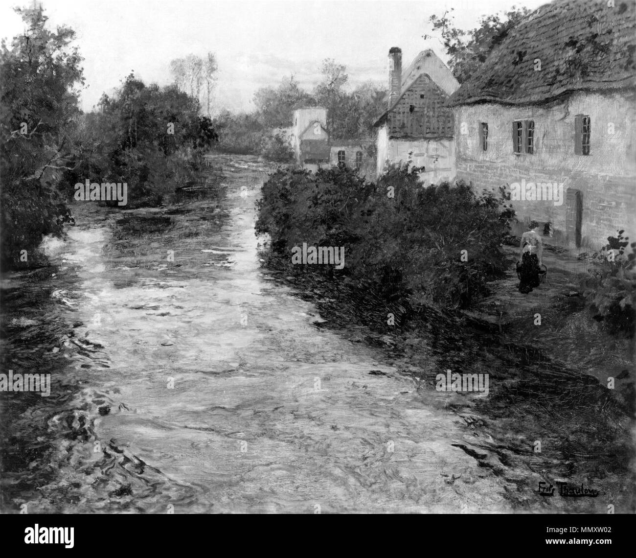 37,175 Frits Thaulow (1847-1906), Norvégien. 'Village sur la Banque d'un jet, ca. 1897. huile sur toile. Walters Art Museum (37,175) : acquis par Henry Walters. Frits Thaulow - Village sur la Banque d'un jet - Walters 37175 (2) Banque D'Images