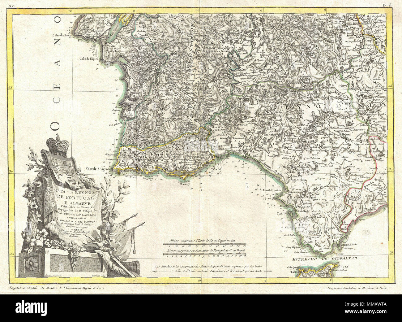 Anglais Un Bel Exemple De L Etrange Rizzi Zannoni Carte Decorative Du Sud Du Portugal L Algarve Et Le Sud Ouest De L Espagne De Lisbonne Couvre Le Sud Jusqu A Gibraltar Et A L Est Jusqu A