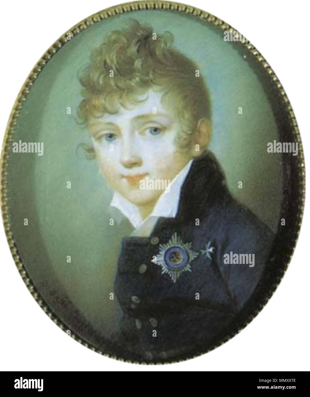 . Михаил Павлович . 1809. Johann Dominik Bossi (1767-1853) Noms alternatifs Domenico Bossi, Giovanni Domenico Bossi miniaturiste Description Date de naissance/décès 27 Juillet 1767 7 novembre 1853 Lieu de naissance/décès Trieste Munich lieu de travail Saint Petersburg ; Munich ; Hambourg (1794 - 1796), Stockholm (1796 - 1812) ; Vienne (1815 - 1823) le contrôle d'autorité : Q1905185 : VIAF ?75619073 ISNI : ?0000 0001 1575 4049 ULAN : ?500021275 RCAC : ?n97874161 GND : ?140194967 G.d. WorldCat Michael Pavlovitch par D.Bossi Banque D'Images