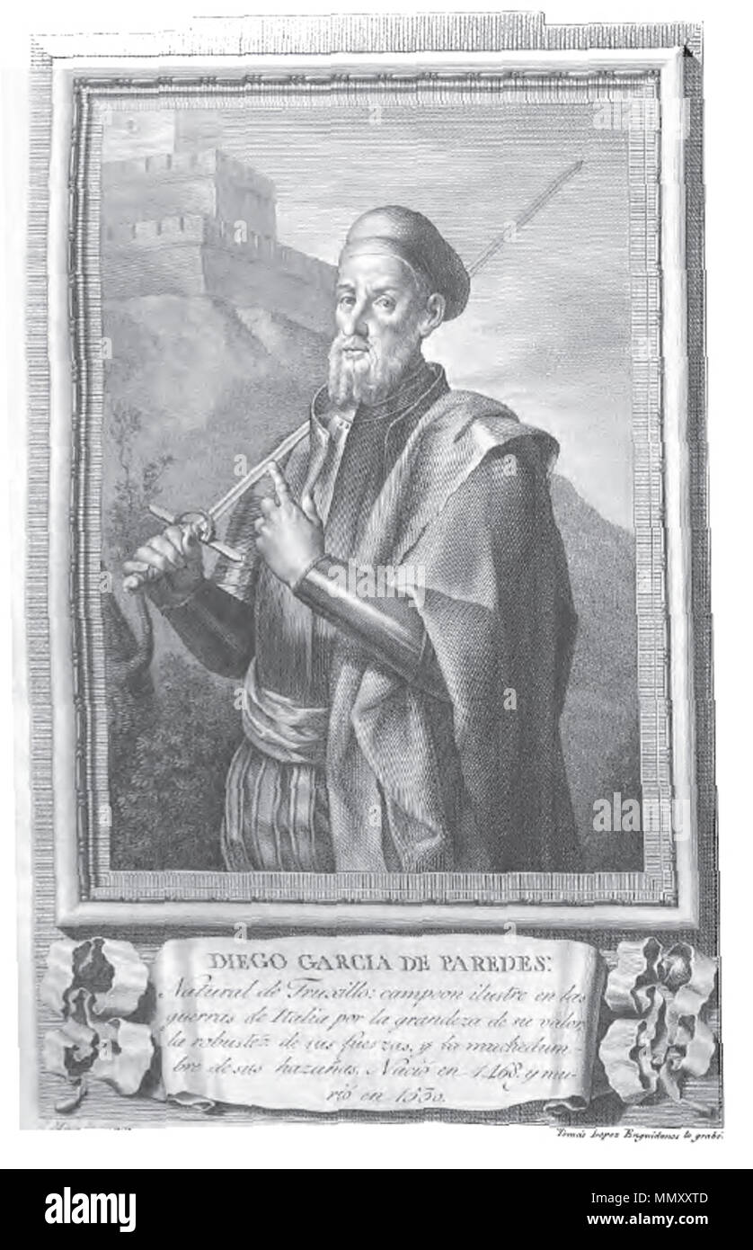 . Retrato de Diego García de Paredes. . 1791. Al pie de la imagen figuran los datos de su autor. Diego Garcia de Paredes Banque D'Images