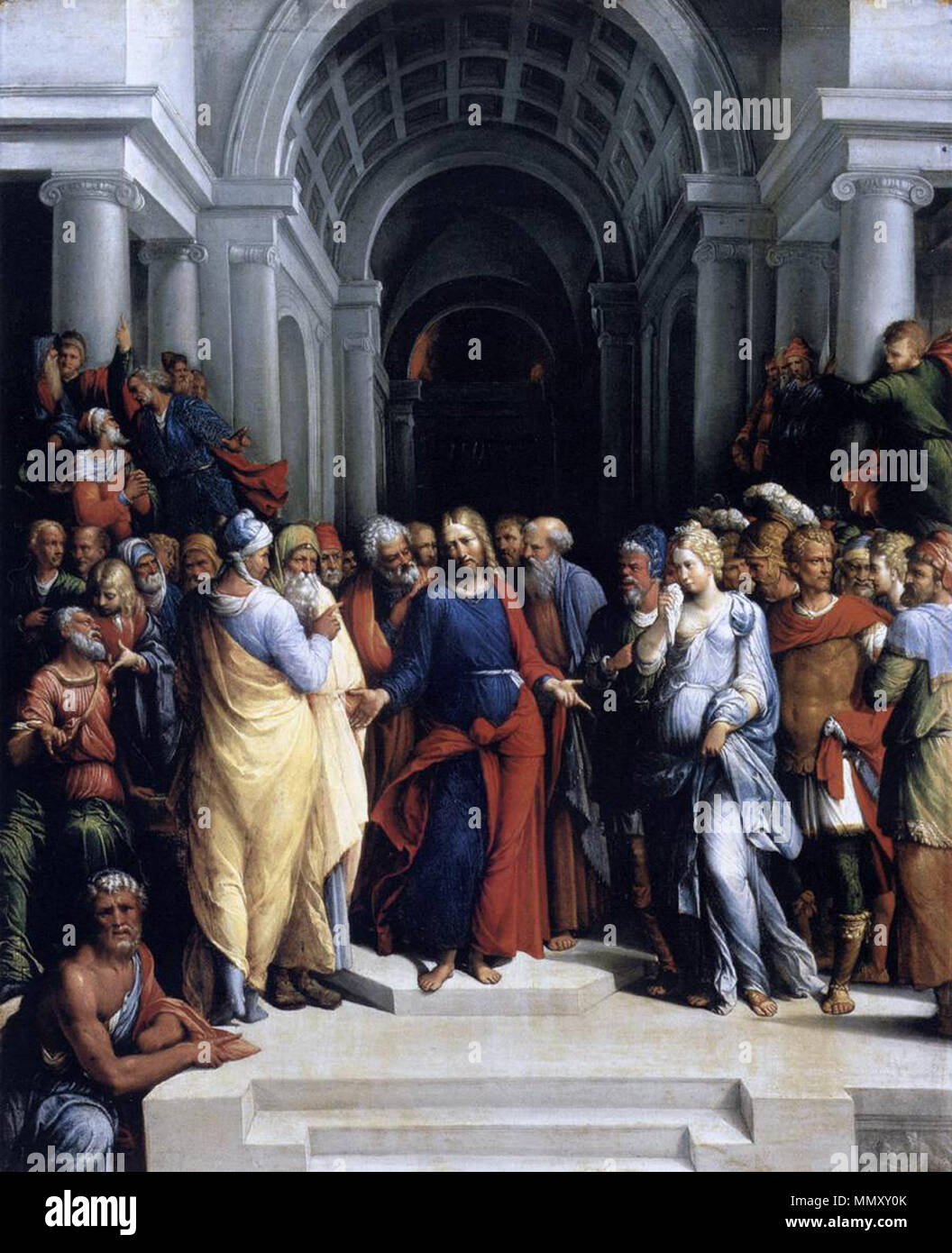 Le Christ et la femme adultère. première moitié du 16e siècle. Benvenuto Tisi da Garofalo - le Christ et la femme adultère - WGA08472 Banque D'Images