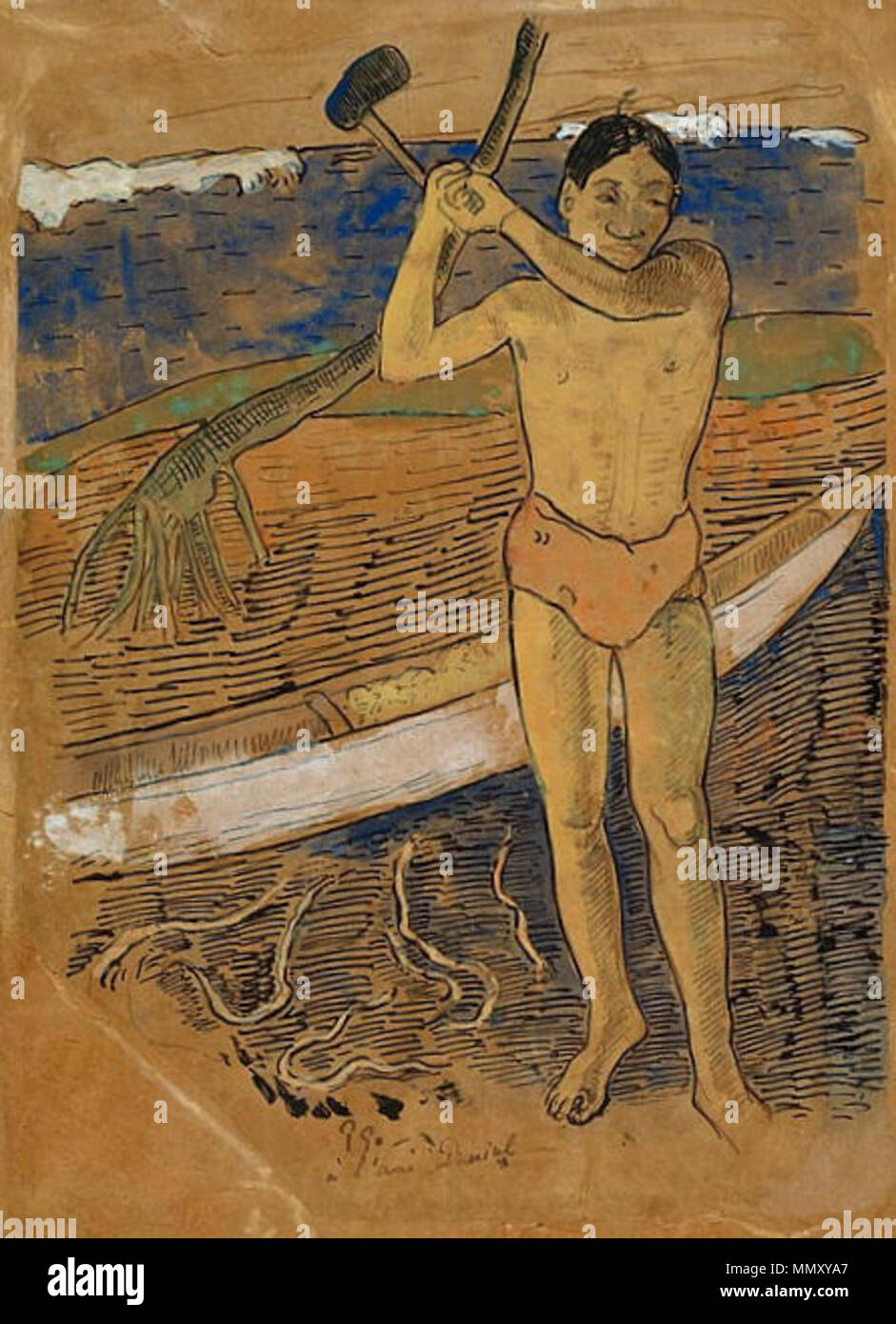 Français : L'homme à la hache Català : Accueil amb una destral Anglais : l'homme avec une hache . 1893-1895. Gauguin - L'homme a la hache Banque D'Images