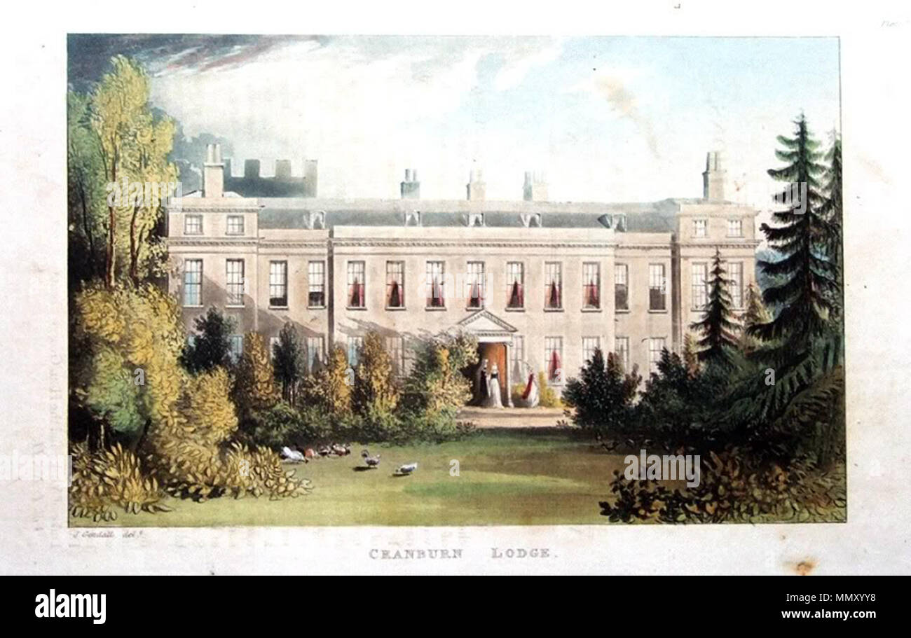 . Anglais : Cranbourne Lodge - Un keeper's lodge pour le terrain de chasse royale de Cranbourne Chase, qui fait maintenant partie de Windsor Great Park, Angleterre. «CRANBURN» ( CRANBOURNE LODGE). 1823 (publié). Cranbourne Lodge Banque D'Images