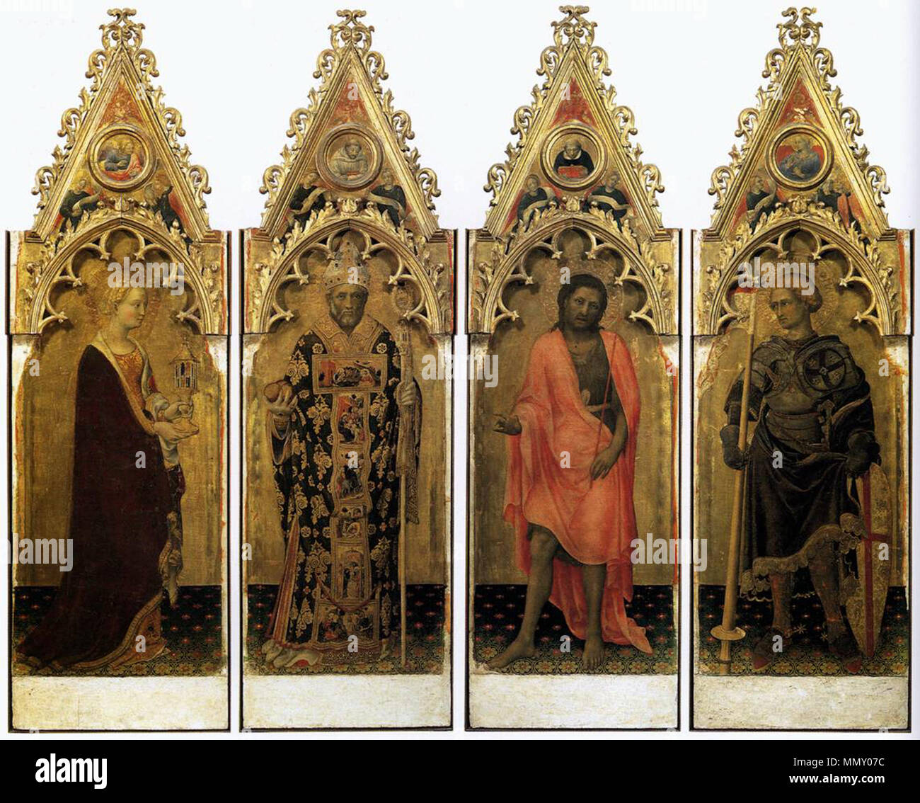 . (V.li.n.33) Maria Magdalena - Hl. Nikolaus von Bari - Johannes der Täufer und der Hl. Georg. Vier Heilige aus dem Quaratesi -Polyptychon :. 1425. Gentile Da Fabriano - Quatre Saints de l'Poliptych Quaratesi - WGA8553 Banque D'Images