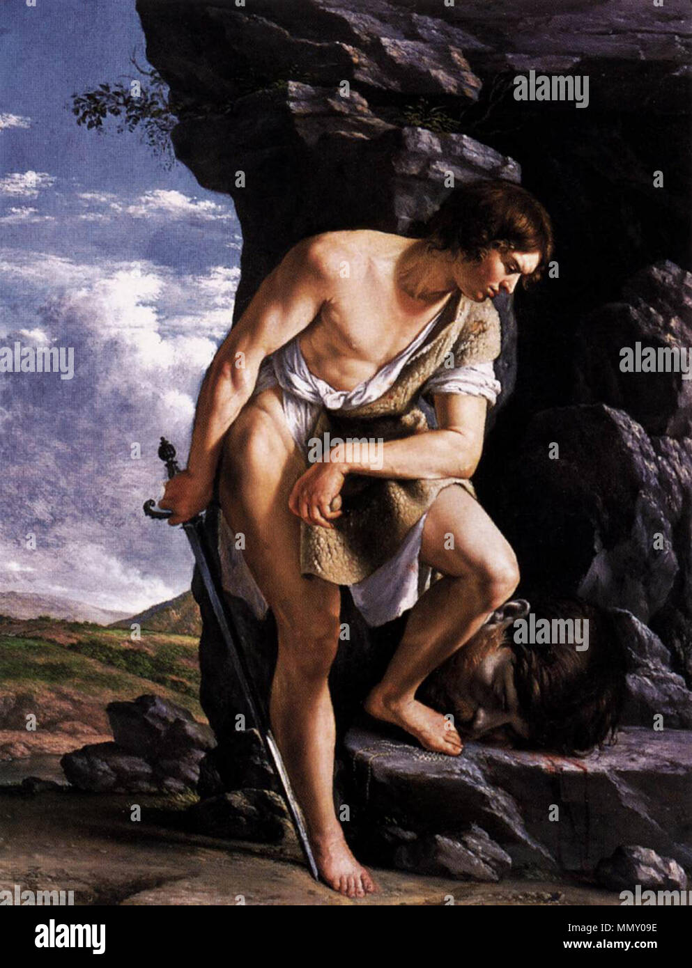 Contemplant la tête de David contre Goliath.. vers 1610. Gentileschi, Orazio-David contemplant la tête de Goliath-c.1610 Banque D'Images