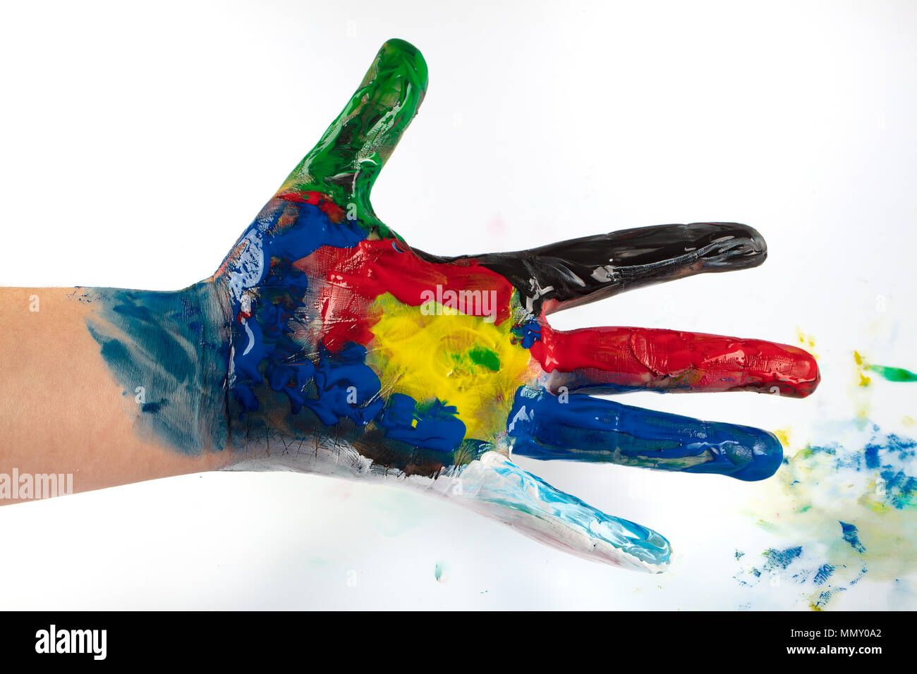 Mains peintes dans différentes positions. Banque D'Images