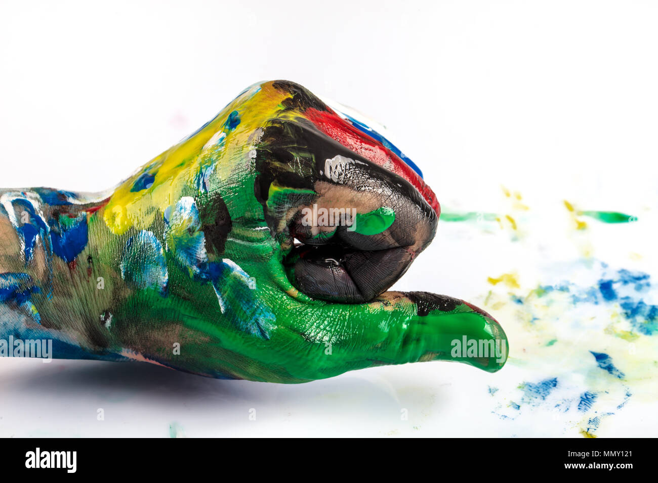 Mains peintes dans différentes positions. Banque D'Images