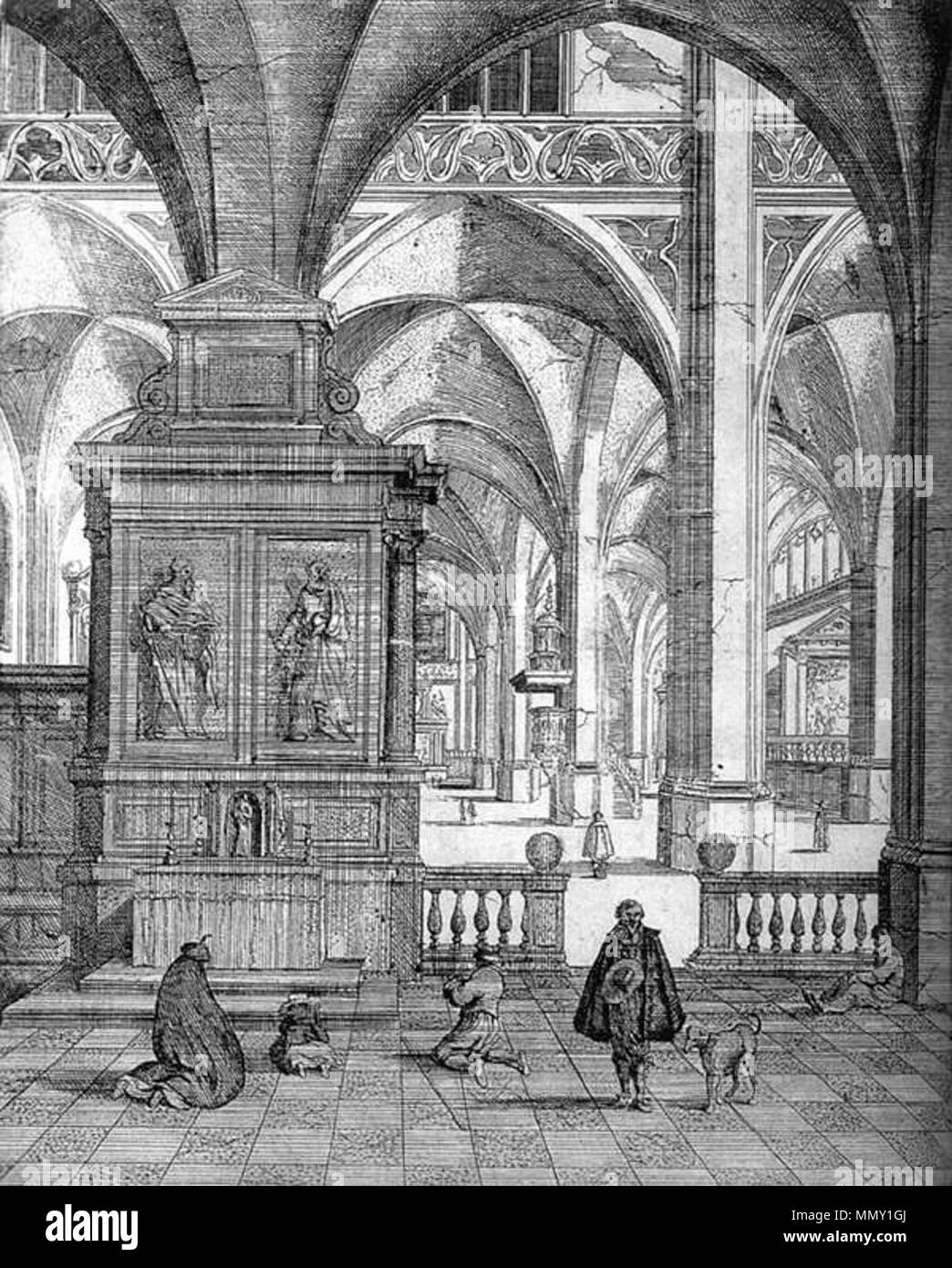 Intérieur d'une église.. Entre 1610 et 1645. Gerard Houckgeest - Église gothique imaginaire - WGA11755 Banque D'Images