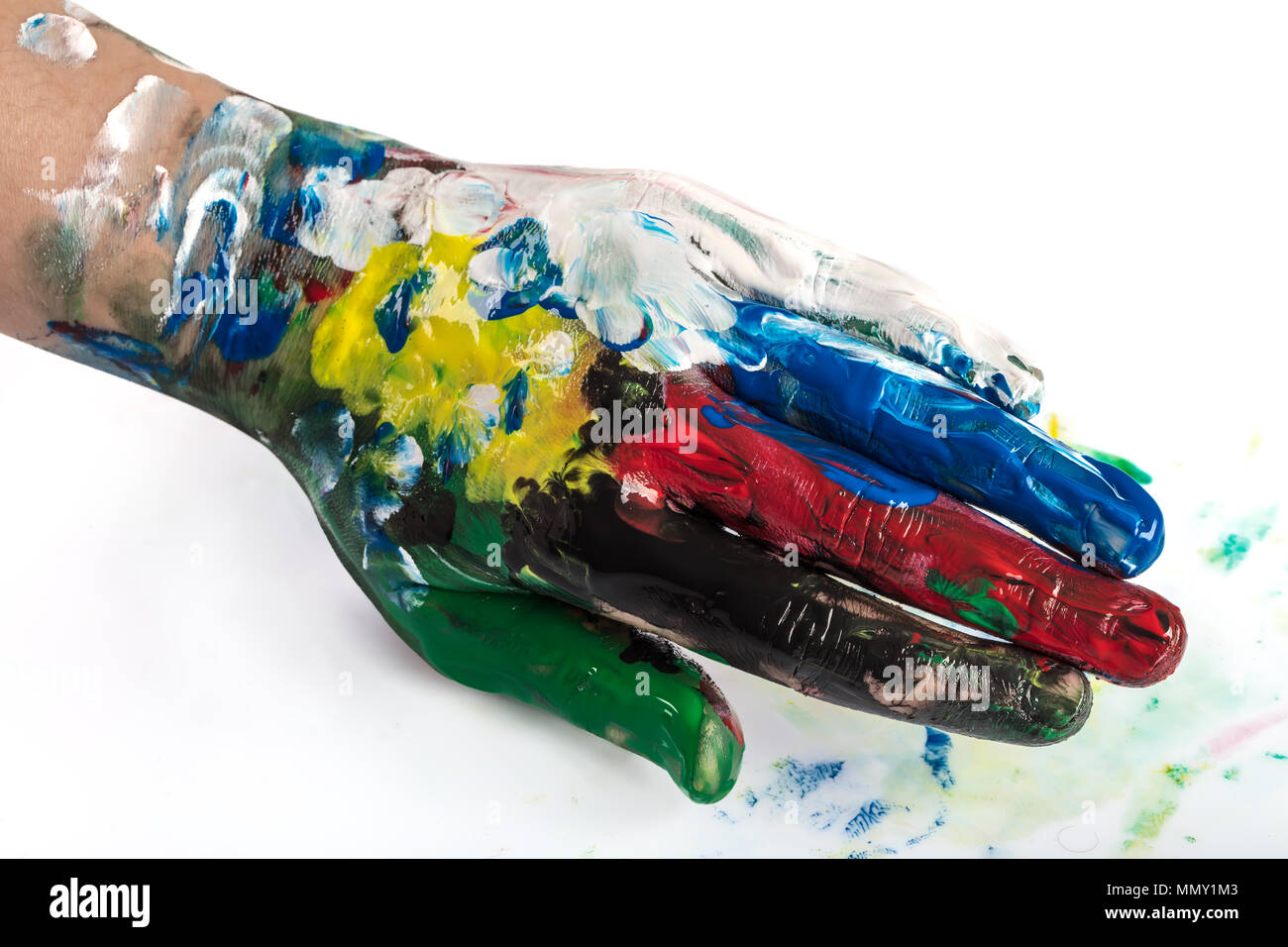 Mains peintes dans différentes positions. Banque D'Images