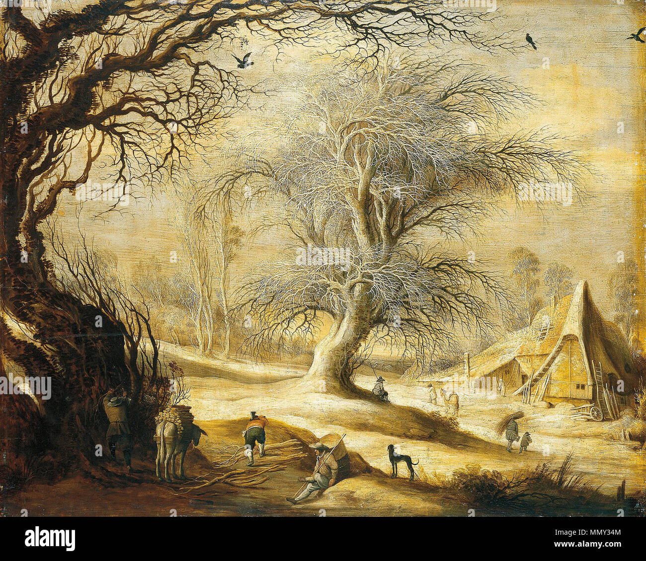 Anglais : Paysage d'hiver avec les bûcherons . Entre 1620 et 1640. Gijsbrecht Leytens - Paysage d'hiver avec les bûcherons Banque D'Images
