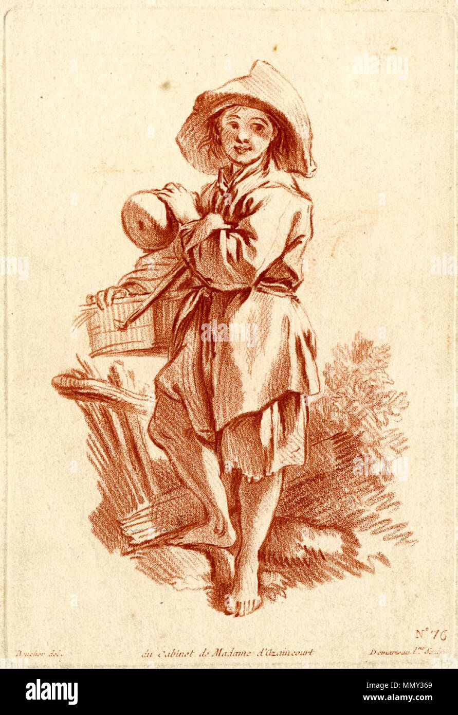 Gilles Demarteau (après François Boucher) - un petit garçon paysan, debout avec une gourde dans la main gauche Banque D'Images