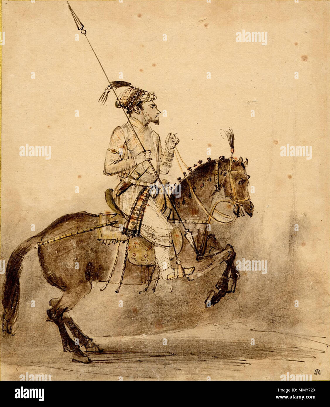Un Noble Moghol à Cheval Après Une Miniature Moghole Un