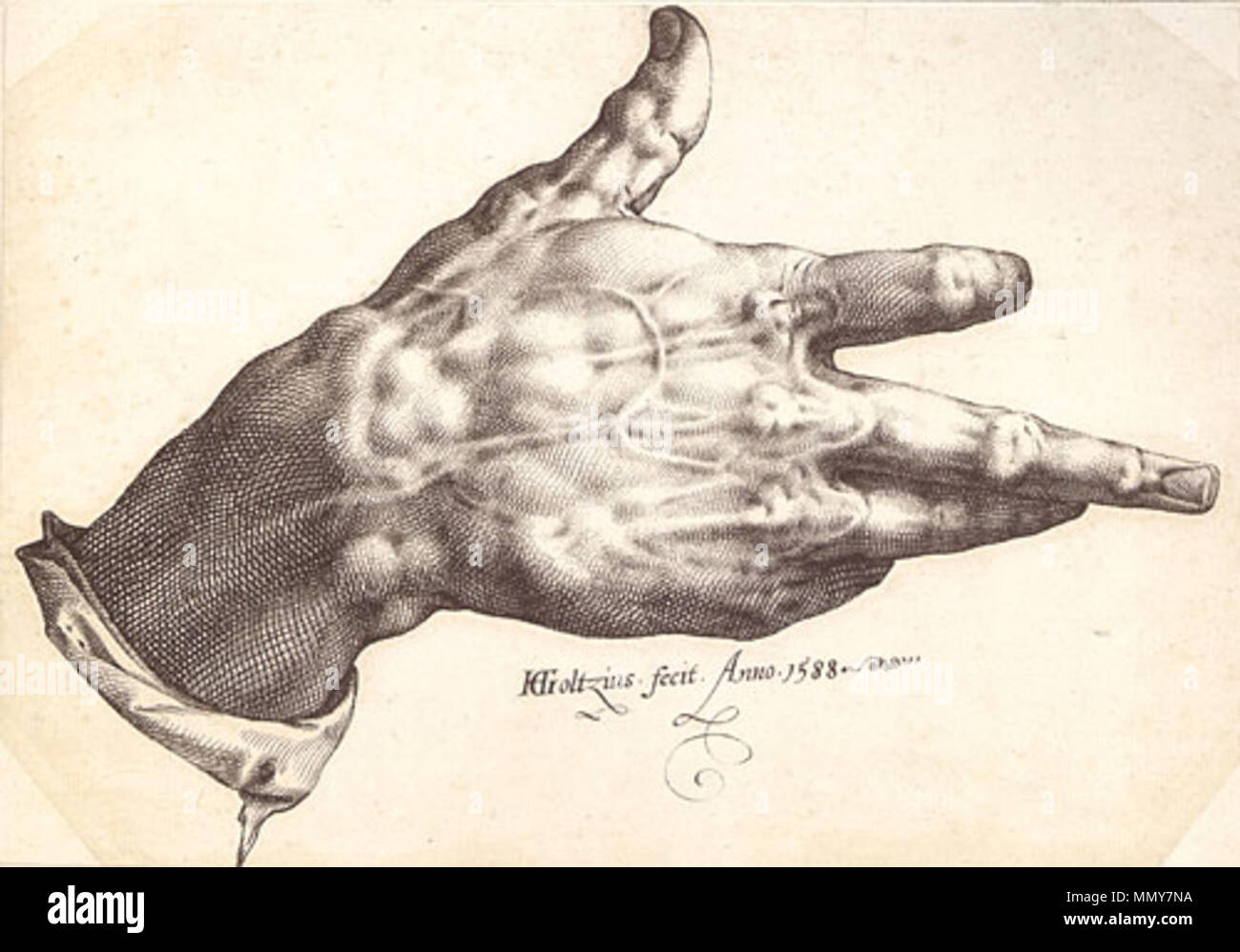 . La main droite de Goltzius, 1588 - Plume et encre brune ; 9 x 12 5/8 in. (23 x 32,2 cm) - Musée Teyler, Haarlem . 1588. Hendrik Goltzius (1558-1617) Noms alternatifs Hendrick Goltius, Hendrick Goltz, Hendrick Golzius, Hendrick van Bracht, Hendricus Goltzius Hendrick Goltzius, Henricus, Gols, Hendrik Gols, Hendrik Goltz, Hendrik Goltius, Henrik Golzius néerlandais Description peintre, dessinateur, graveur et éditeur Date de naissance/décès Février 1558 1 janvier 1617 Lieu de naissance/décès Bracht, Brüggen Haarlem 1577-1617 Période de travail lieu de travail Duisburg (1561), Haarlem (1577-1590), Banque D'Images