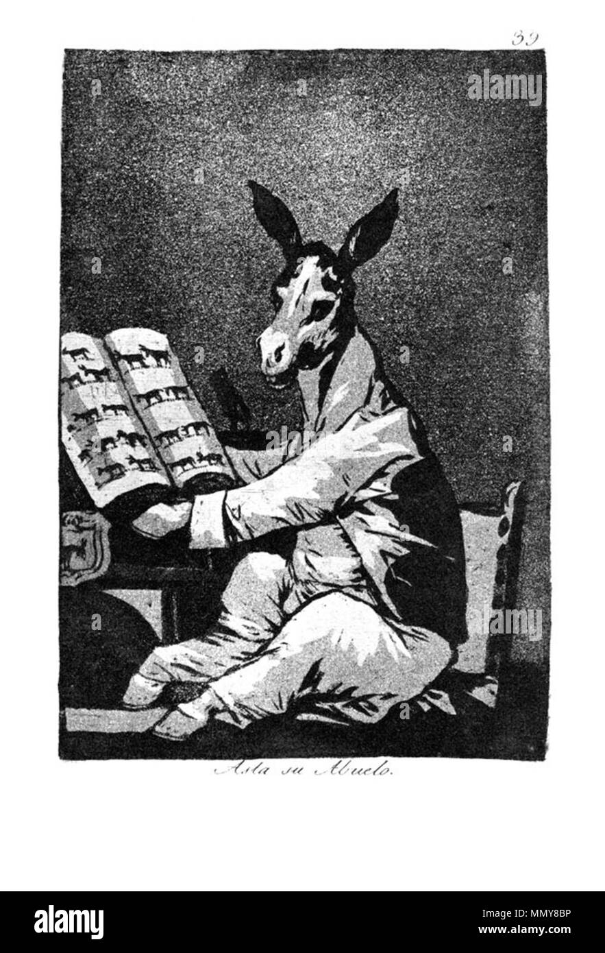 . Los Caprichos est un ensemble de 80 gravures aquatintes créé par Francisco Goya pour publication en 1799. . 1799. Francisco Goya (1746-1828) Noms alternatifs Francisco Goya Lucientes, Francisco de Goya y Lucientes, Francisco José Goya Lucientes Description l'espagnol, peintre, graveur, lithographe, graveur et aquafortiste Date de naissance/décès 30 Mars 1746 16 avril 1828 Lieu de naissance/décès Fuendetodos Bordeaux lieu de travail Madrid, Saragosse, Bordeaux contrôle d'autorité : Q5432 : VIAF ?54343141 ISNI : ?0000 0001 2280 1608 ULAN : ?500118936 RCAC : ?n79003363 NLA : ?36545788 - Caprichos de Goya WorldCat (39 Banque D'Images