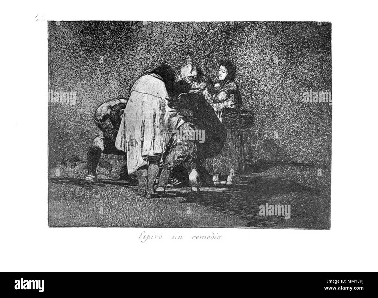 . Los Desatres de la Guerra est un ensemble de 80 gravures aquatintes créé par Francisco Goya dans les années 1810. Espiró 53 Plaque : sin remedio. (Il n'y avait rien à faire et il est mort. ) . 1810s. Francisco Goya (1746-1828) Noms alternatifs Francisco Goya Lucientes, Francisco de Goya y Lucientes, Francisco José Goya Lucientes Description l'espagnol, peintre, graveur, lithographe, graveur et aquafortiste Date de naissance/décès 30 Mars 1746 16 avril 1828 Lieu de naissance/décès Fuendetodos Bordeaux lieu de travail Madrid, Saragosse, Bordeaux contrôle d'autorité : Q5432 : VIAF ?54343141 ISNI : ?0000 0001 2280 Banque D'Images