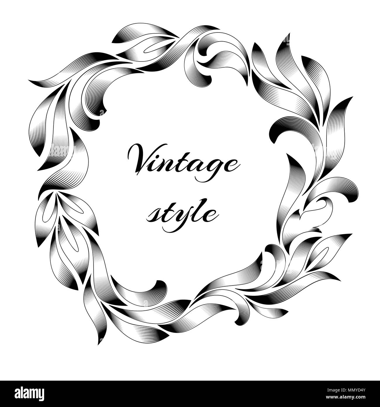 Frame Vintage Retro avec gravure ornement motif en ancien style floral design décoratif. Gerbe isolé sur fond blanc. Illustration de Vecteur