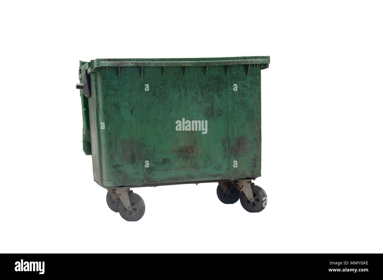 Corbeille vert sale sur un fond blanc.chemins clip Banque D'Images