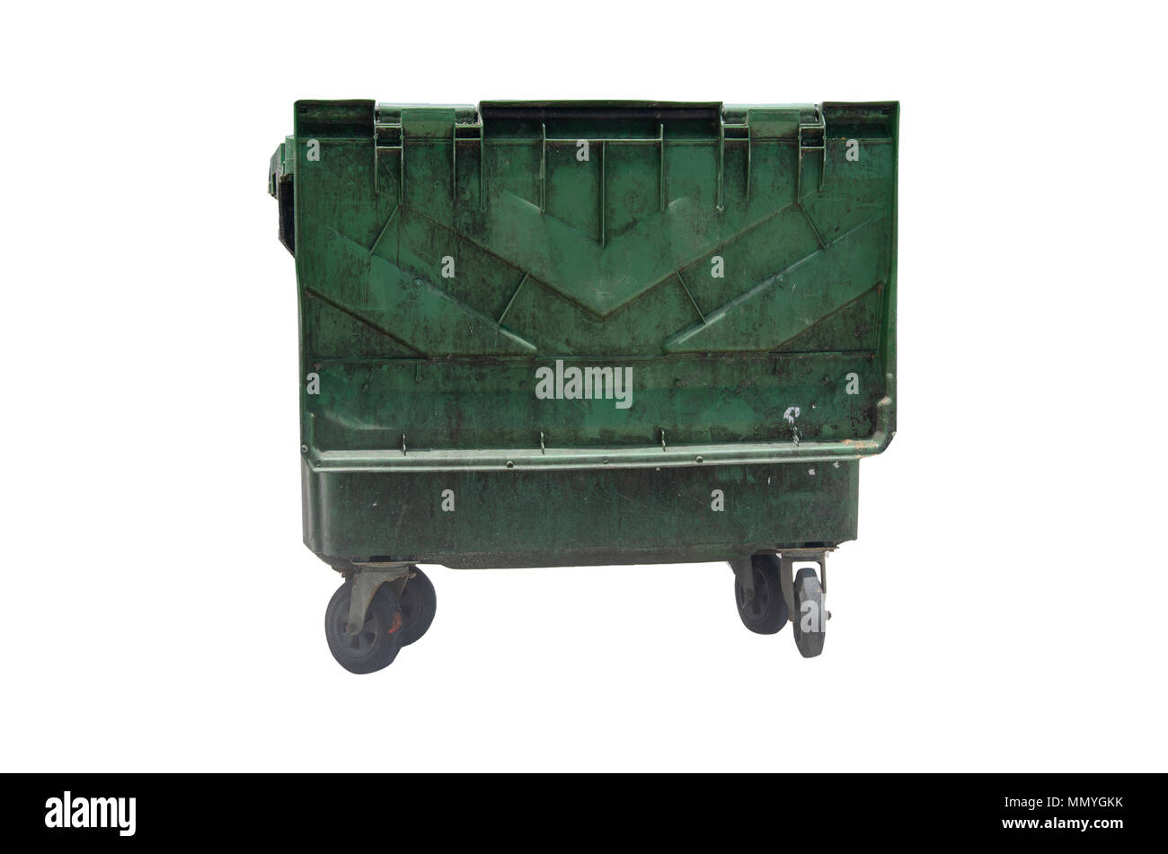 Corbeille vert sale sur un fond blanc. chemins clip Banque D'Images