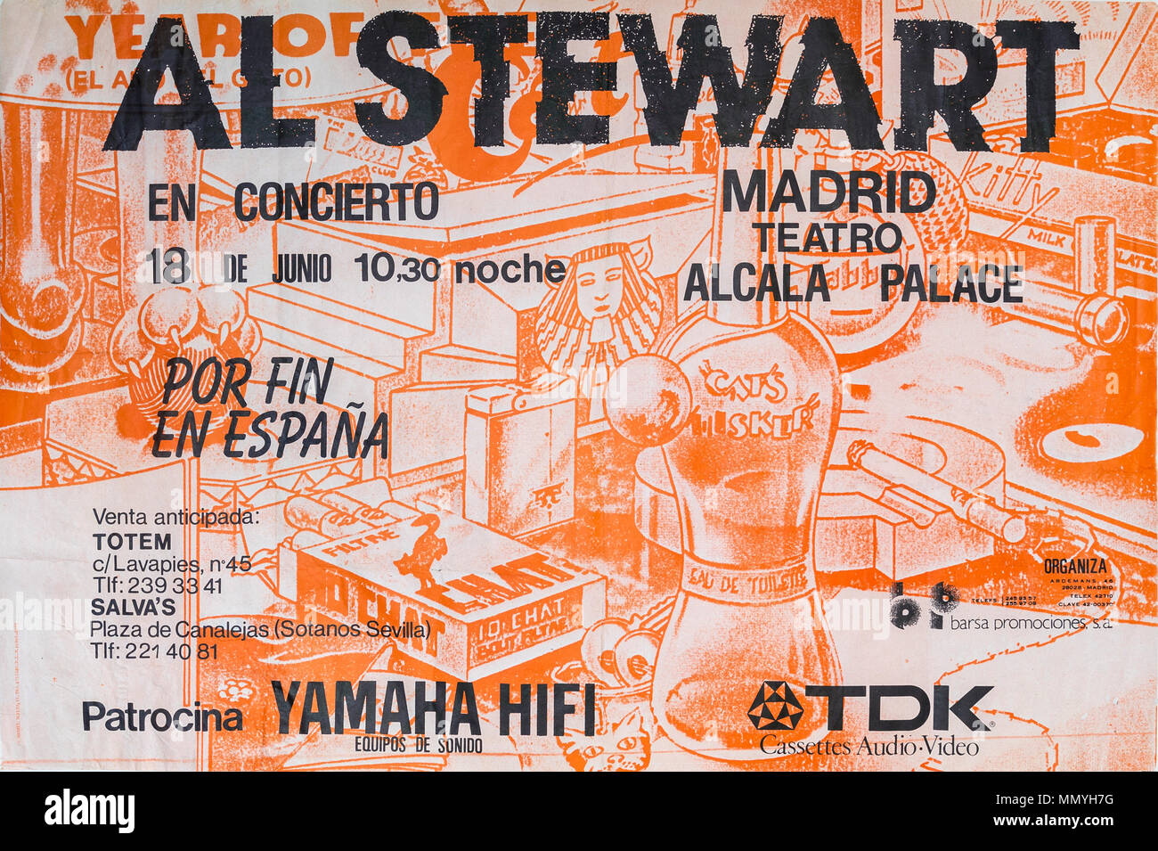 Al Stewart en concert, l'année du chat, Madrid 1985, concert de musique ancienne Banque D'Images