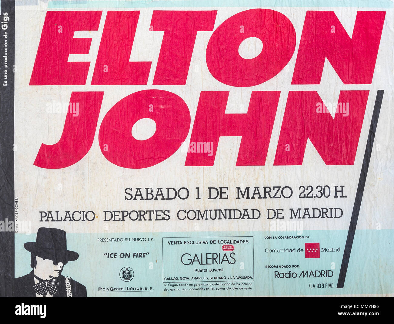 Elton John, Madrid 1986 Ice on Fire Tour, concert poster Banque D'Images