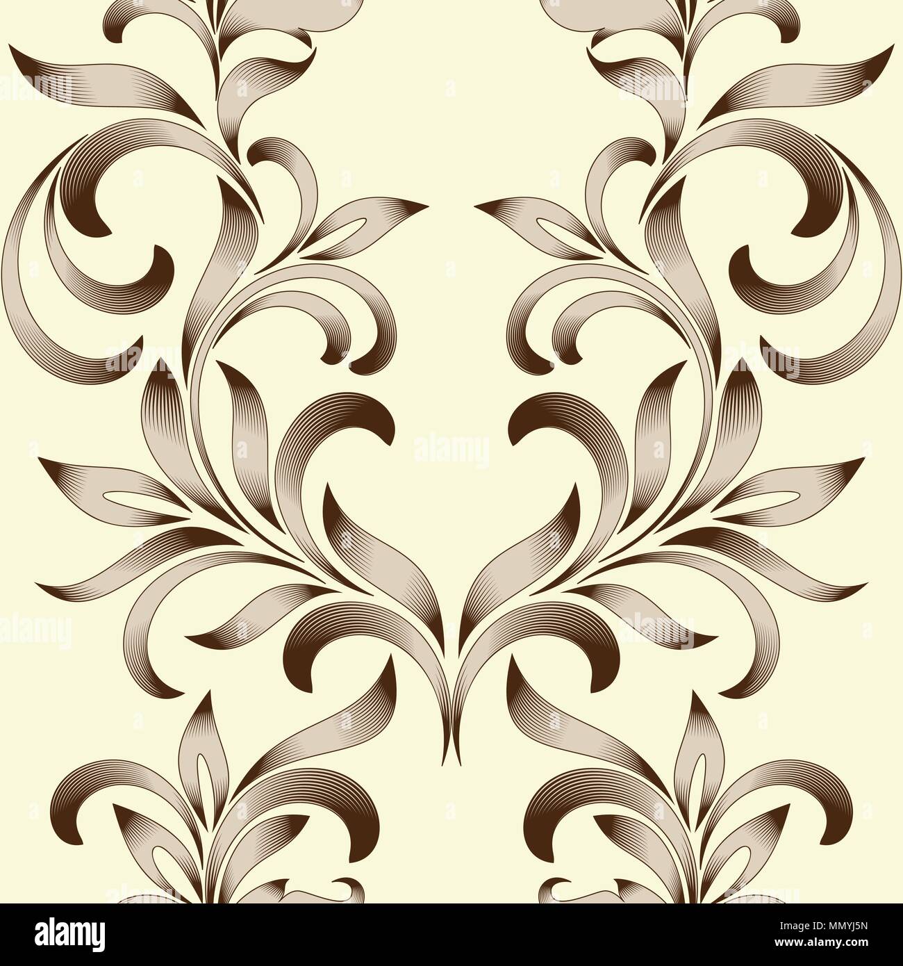 Profil de Seamless abstract floral ornament avec feuilles gondolées. Vintage style Gravure Illustration de Vecteur