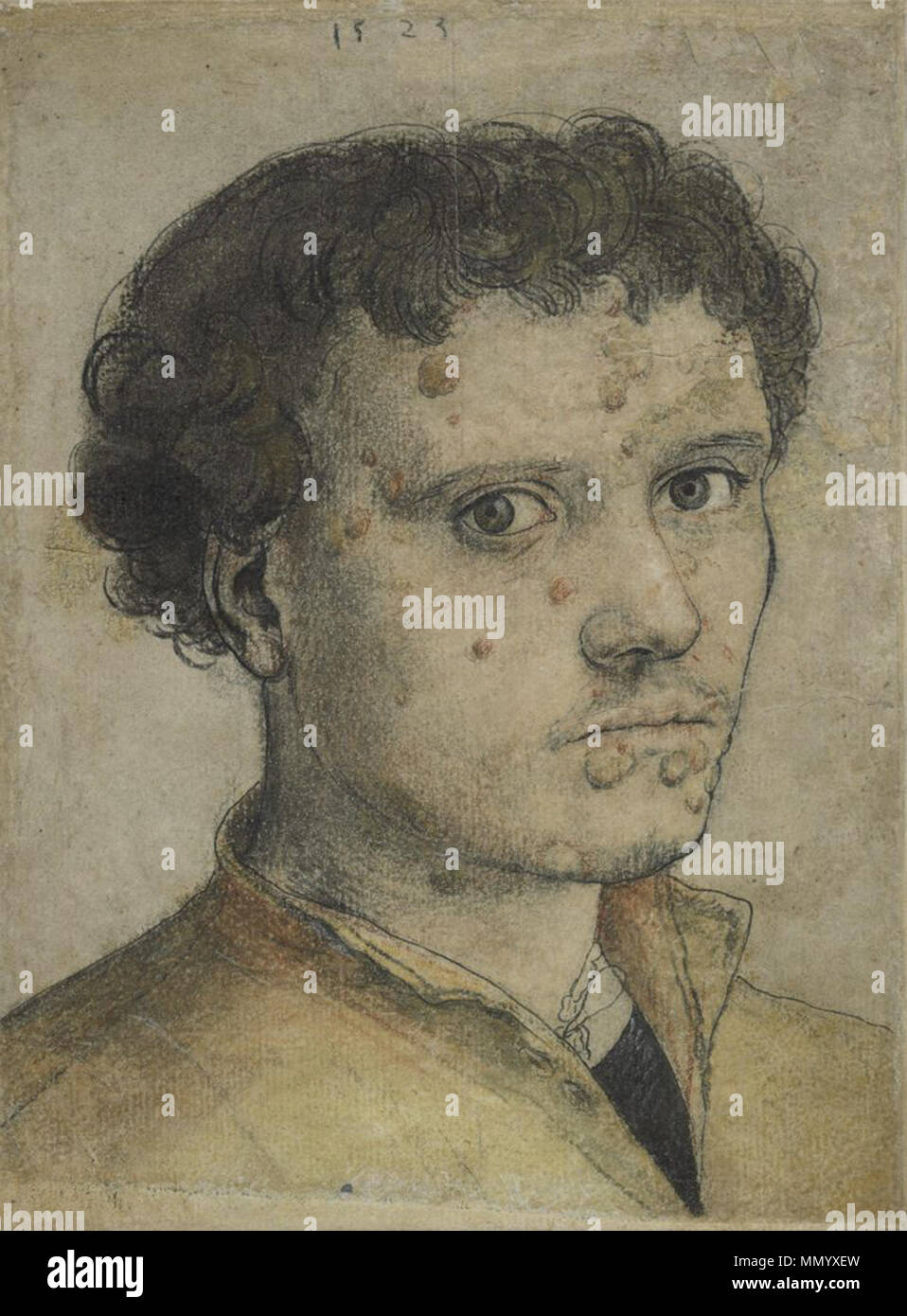 . Anglais : La tête d'un jeune homme, 20,5 x 15,2 cm (8 1/16 x 6 in.), dessin, 1523, encre noir et gris et noir, rouge, jaune et blanc craie, perplexe, sur papier vergé antique crème, fortement restaurée. Fogg Museum, 1949.2 . 1523. Hans Holbein (1497/1498-1543) Noms alternatifs Hans Holbein der Jüngere Hans Holbein, peintre et dessinateur allemand Description Date de naissance/décès 1497 ou 1498 entre 7 octobre 1543 et 29 novembre 1543 Lieu de naissance/décès Augsburg Londres lieu de travail de Bâle (1515-1526), Lucerne (1515-1526), Venise (1515), Bologne (1515), Florence (1515), Rome (1515), Banque D'Images . Anglais : La tête d'un jeune homme, 20,5 x 15,2 cm (8 1/16 x 6 in.), dessin, 1523, encre noir et gris et noir, rouge, jaune et blanc craie, perplexe, sur papier vergé antique crème, fortement restaurée. Fogg Museum, 1949.2 . 1523. Hans Holbein (1497/1498-1543) Noms alternatifs Hans Holbein der Jüngere Hans Holbein, peintre et dessinateur allemand Description Date de naissance/décès 1497 ou 1498 entre 7 octobre 1543 et 29 novembre 1543 Lieu de naissance/décès Augsburg Londres lieu de travail de Bâle (1515-1526), Lucerne (1515-1526), Venise (1515), Bologne (1515), Florence (1515), Rome (1515), Banque D'Images