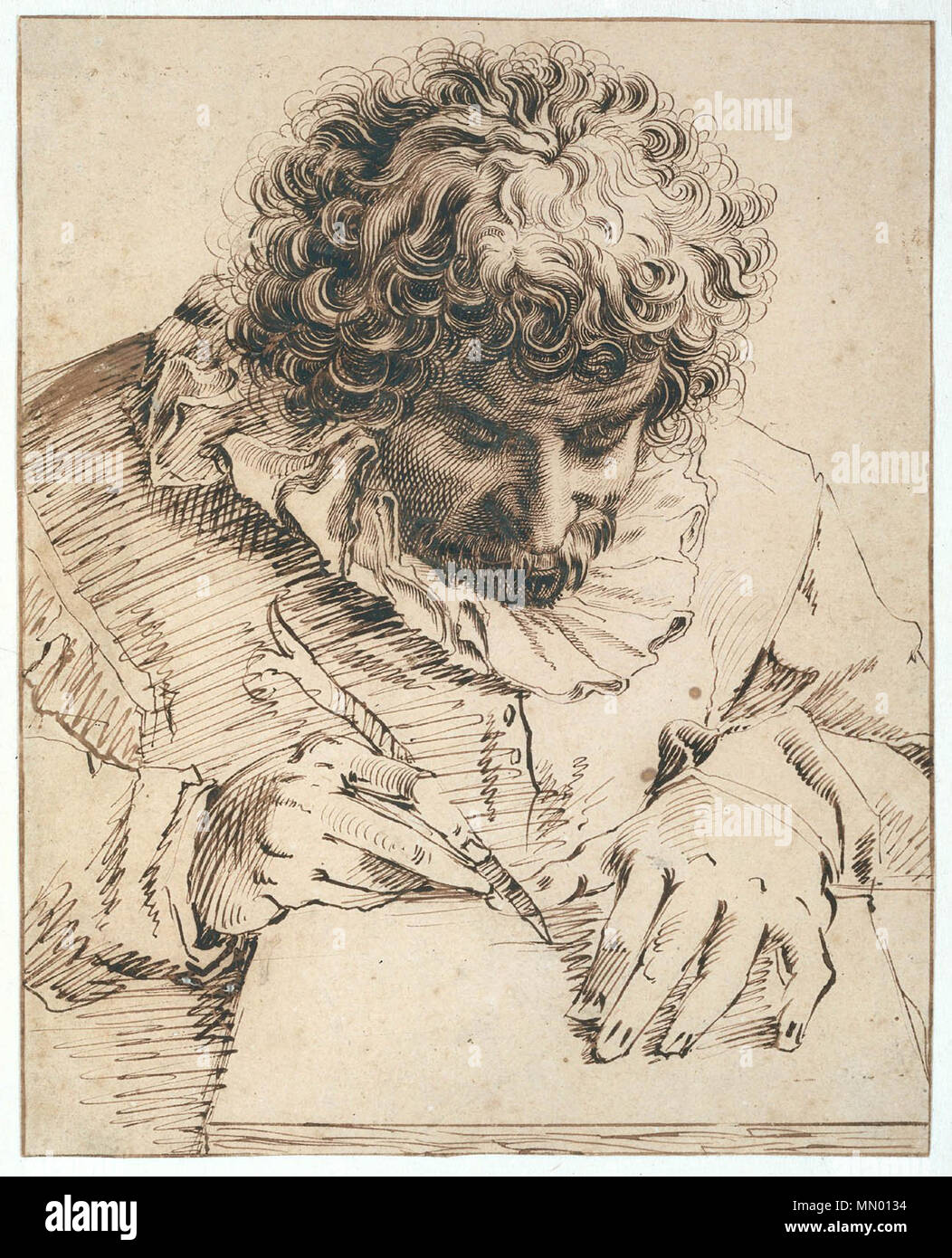 . Anglais : Portrait de Gillis van Breen [titre abrégé]. Encre brune sur papier. 223 × 178 mm. Amsterdam, Rijksmuseum Amsterdam (inv.no RP-T-2000-1). Acquis aux enchères Sotheby's, New York, 26 janvier 2000. Nederlands : Portret van Gillis van Breen [verkorte titel]. Bruine inkt op papier. 223 × 178 mm. Amsterdam, Rijksmuseum Amsterdam (inv.nr. RP-T-2000-1). Op Verworven veiling Sotheby's, New York, 26 januari 2000. Autres titres : Nederlands : Portret van Gillis van Breen, tekenend de hout snijdend (volledige titel ; zie hieronder Bron). Nederlands : De kunstenaar Gillis van Breen (ca.1560 - na 1 Banque D'Images
