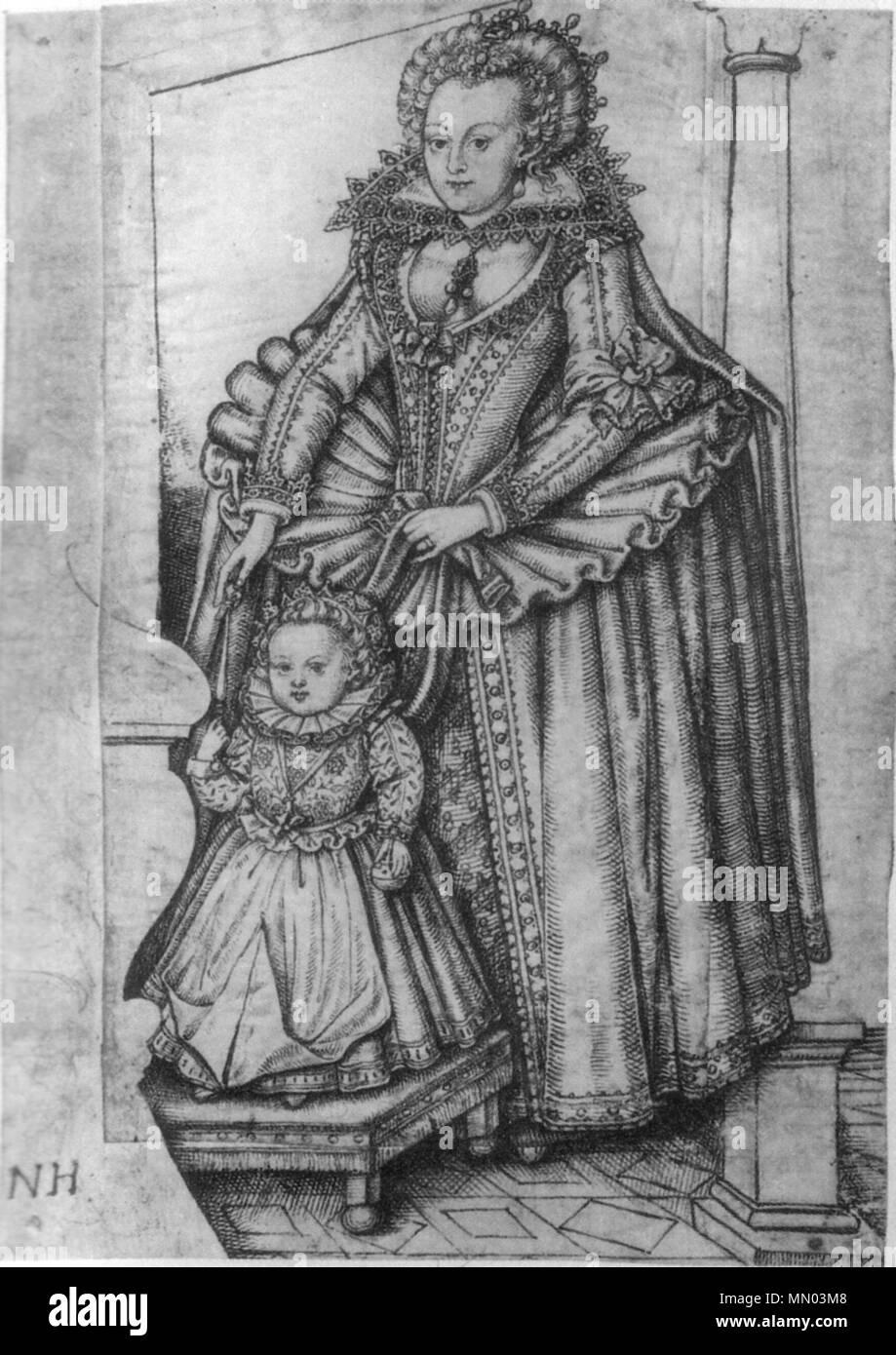 . Elizabeth Stuart, électrice Palatine (plus tard la reine de Bohême) et la tenue de l'avant-cordes de son fils Frederick Henry, plume et encre sur mine de plomb sur vélin, le British Museum . vers 1615 par source. Nicholas Hilliard (1547-1619) peintre anglais Description Date de naissance/décès vers 1547 7 janvier 1619 Lieu de naissance/décès English : Exeter, Devon, Angleterre Londres Londres lieu de travail (1570 - 1576), la France (1576 - 1578) ; London (1578 - 1619) le contrôle d'autorité : Q318114 : VIAF ?79202769 ISNI : ?0000 0000 8159 2861 ULAN : ?500028850 RCAC : ?n50035194 : MusicBrainz ?f5BFB1eb-cc5c-44e9-a5 Banque D'Images