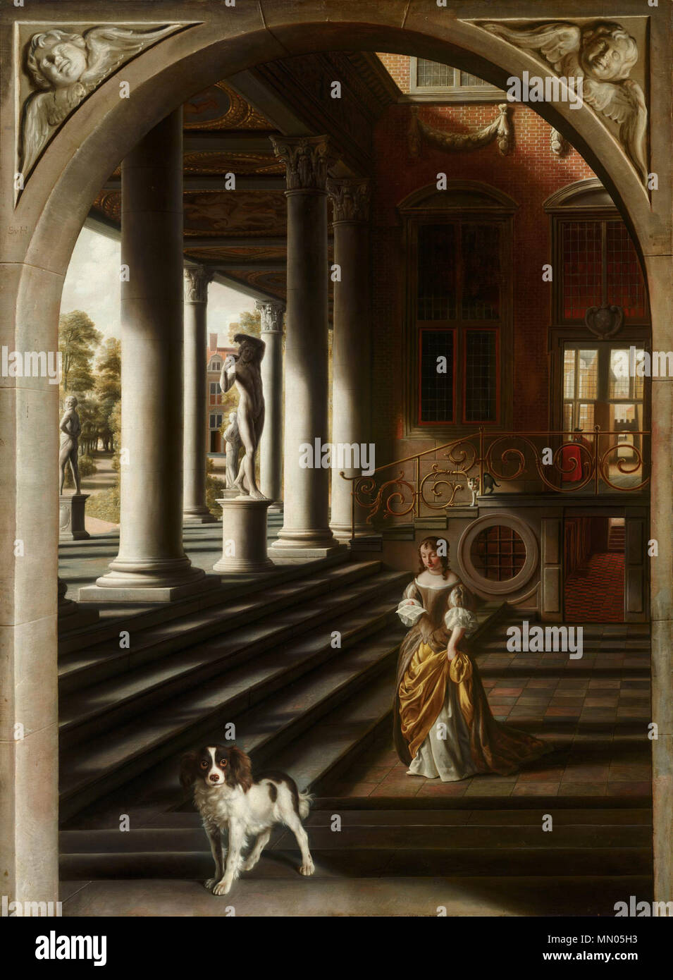 Vue en perspective avec une femme lisant une lettre. Circa 1670. Vue en perspective avec une femme lisant une lettre par Samuel van Hoogstraten 66 Mauritshuis Banque D'Images