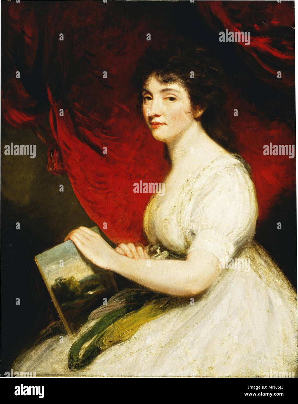 . Anglais : Mlle Mary Linwood Object Type - avant le 19ème siècle, un portrait typique serait d'un riche propriétaire, marchand ou de la noblesse (et leurs familles). Après environ 1800 portraits de gens de tous les rangs de la société a commencé à être mis en service. Photos des gens riches et célèbres ont commencé à inclure des artistes, politiciens, écrivains et scientifiques. Personnes - Mary Linwood's copies de tableaux de maîtres anciens dans la laine crewel (du nom de la laine peignée ou crewel utilisé), dans laquelle les coups de pinceau ont été rendues par des points de suture, atteint une grande renommée à l'époque de sa première exposition à Londres en 178 Banque D'Images