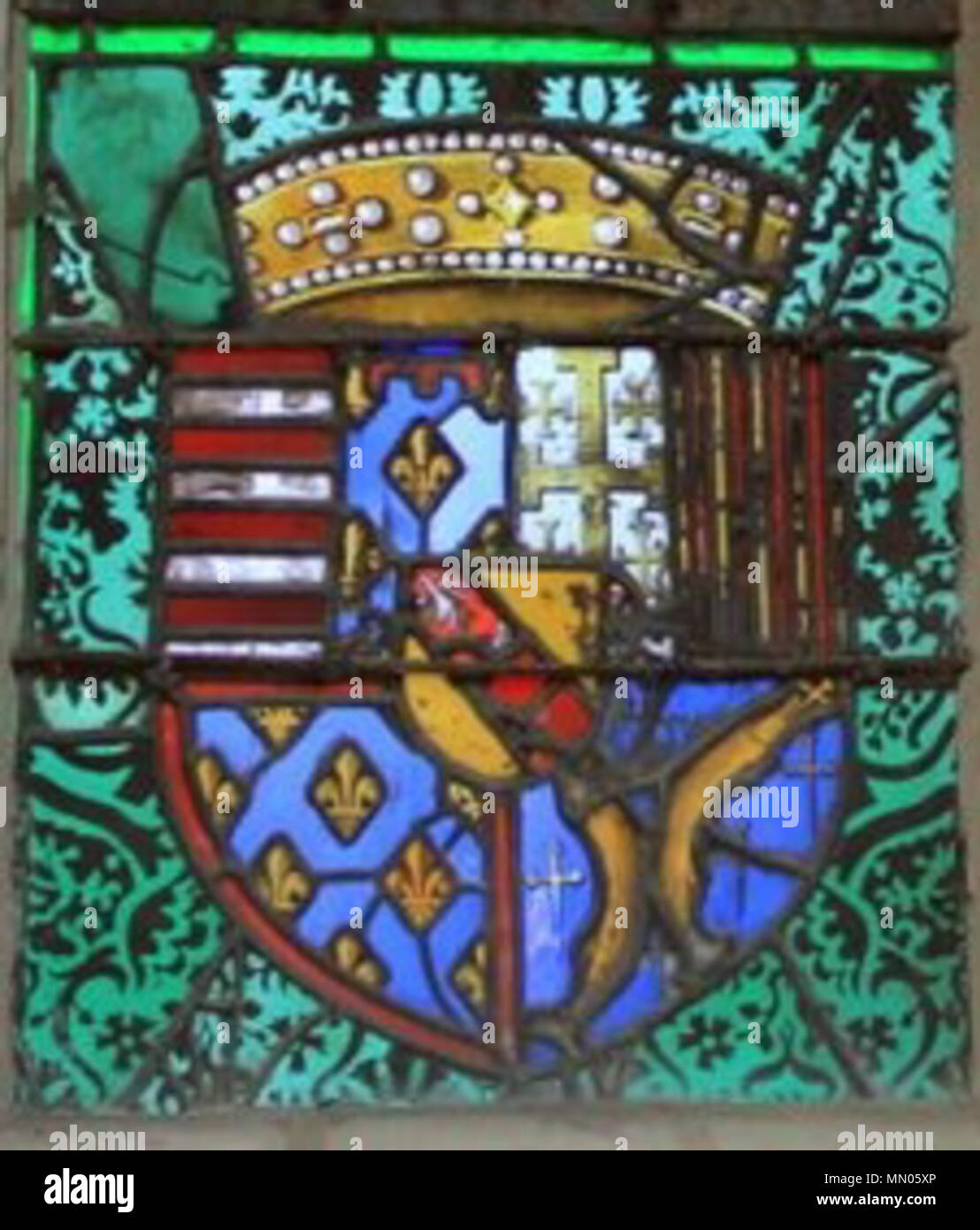 . Anglais : La Maison de Lorraine armoiries dans sa forme pré-1538. Un vitrail, début du xvie siècle, attribué à Valentin Bousch ( ?). Basilique Saint Nicolas, chapelle Saint Anne. Nicolas-de-Port, région Lorraine, France. Voir la version du bras à bras 1473 Fichier:Lorraine.svg. . 15 février 2014, 02:32:31. Valentin Bousch (vitrail) ; webmaster, dignois.fr (photo) ; l'utilisateur:Danny perdu (éditer) Maison de Lorraine armoiries, vitrail Banque D'Images