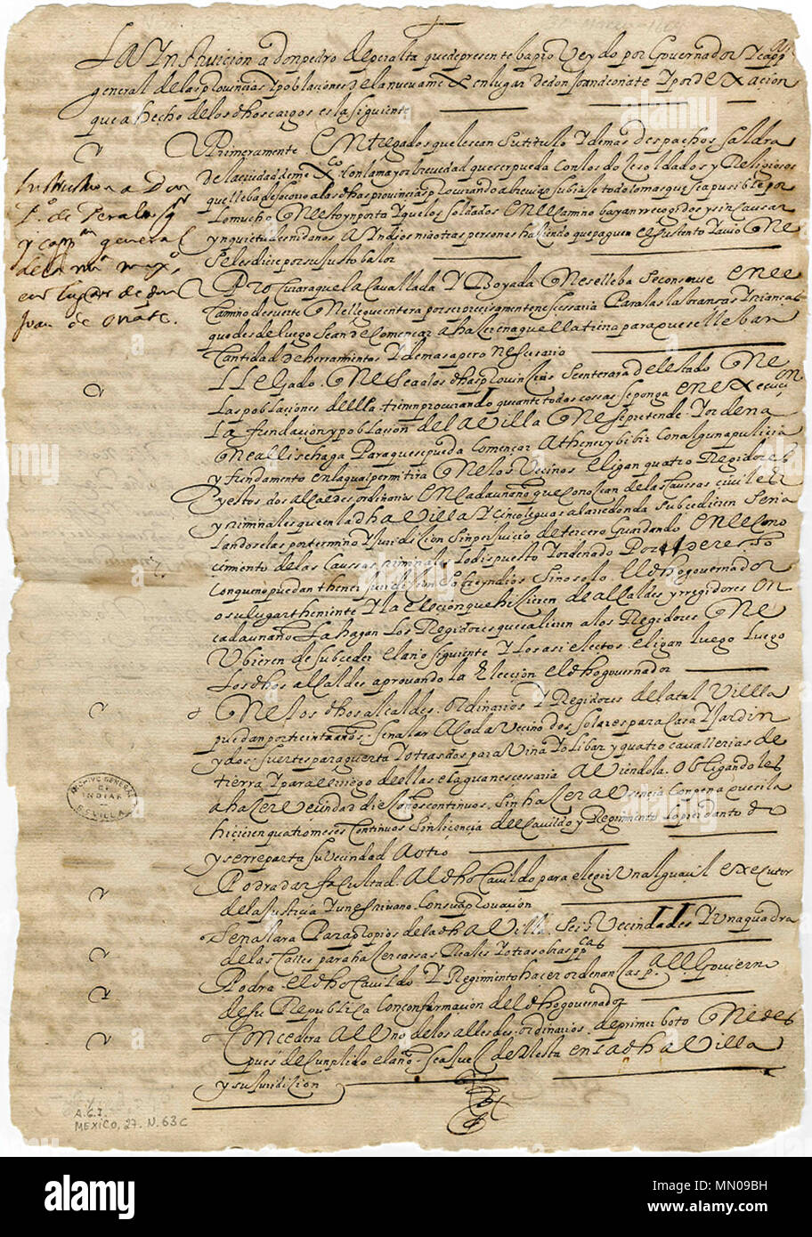 . Anglais : les ordres de Pedro de Peralta au moment de sa nomination comme gouverneur et capitaine général du Nouveau Mexique, 1609 . 30 mars 1609. L'Empire espagnol, 1609 Instructions données à Don Pedro de Peralta Banque D'Images