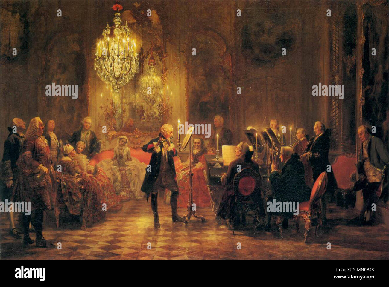 Allemand : Flötenkonzert Friedrichs des großen à Sanssouci. Un concert de flûte de Frédéric le Grand à Sanssouci. 1852. Adolph von Menzel - une flûte Concert de Frédéric le Grand à Sanssouci - WGA15051 Banque D'Images
