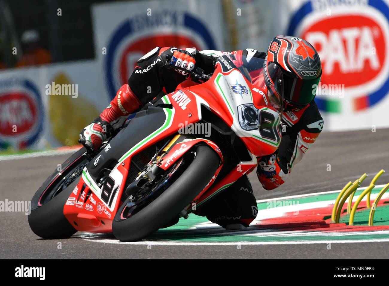 San Marino Italie - 11 mai 2018 : Jordi Torres ESP MV AGUSTA F4 1000 MV Agusta Reparto Corse, l'équipe en action pendant la séance de qualifications Superbike sur Banque D'Images