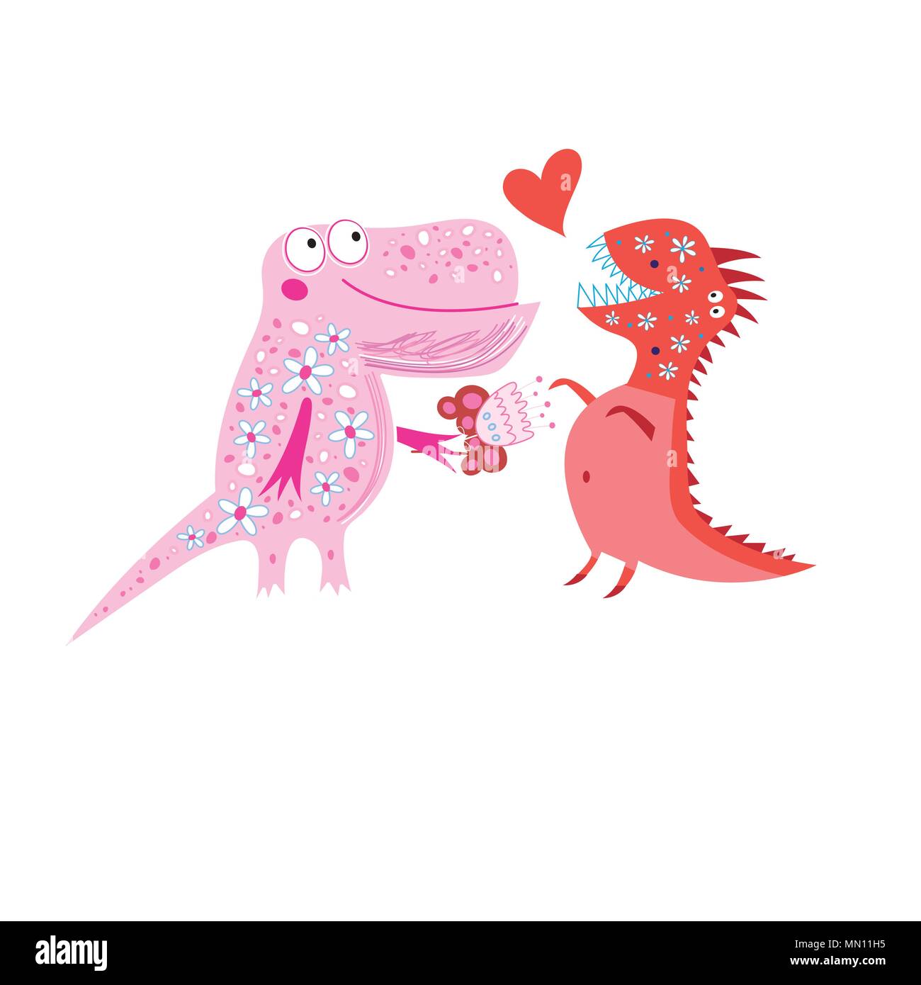 Carte joyeux lumineux avec aimer les dinosaures sur fond blanc Illustration de Vecteur