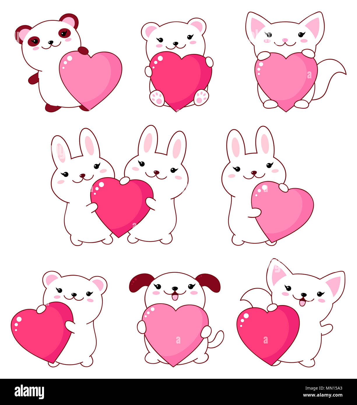 Jeu De Bebe Animaux L Ours Polaire Panda Lapin Chien Chat Avec Le Rose Et Rouge Brillant Valentine Hearts Style Kawaii Spe8 Photo Stock Alamy