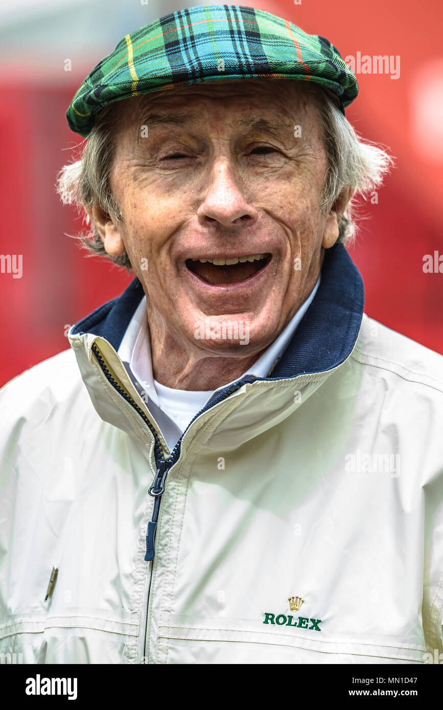 Barcelone, Espagne. 13 Mai 2018 : l'ancien Champion du Monde de Formule 1 britannique Sir John YOUNG STEWART 'JACKIE' promenades dans le paddock avant le GP sur le circuit espagnol de Barcelone, Plaça de Catalunya Crédit : Matthias Rickenbach/Alamy Live News Banque D'Images