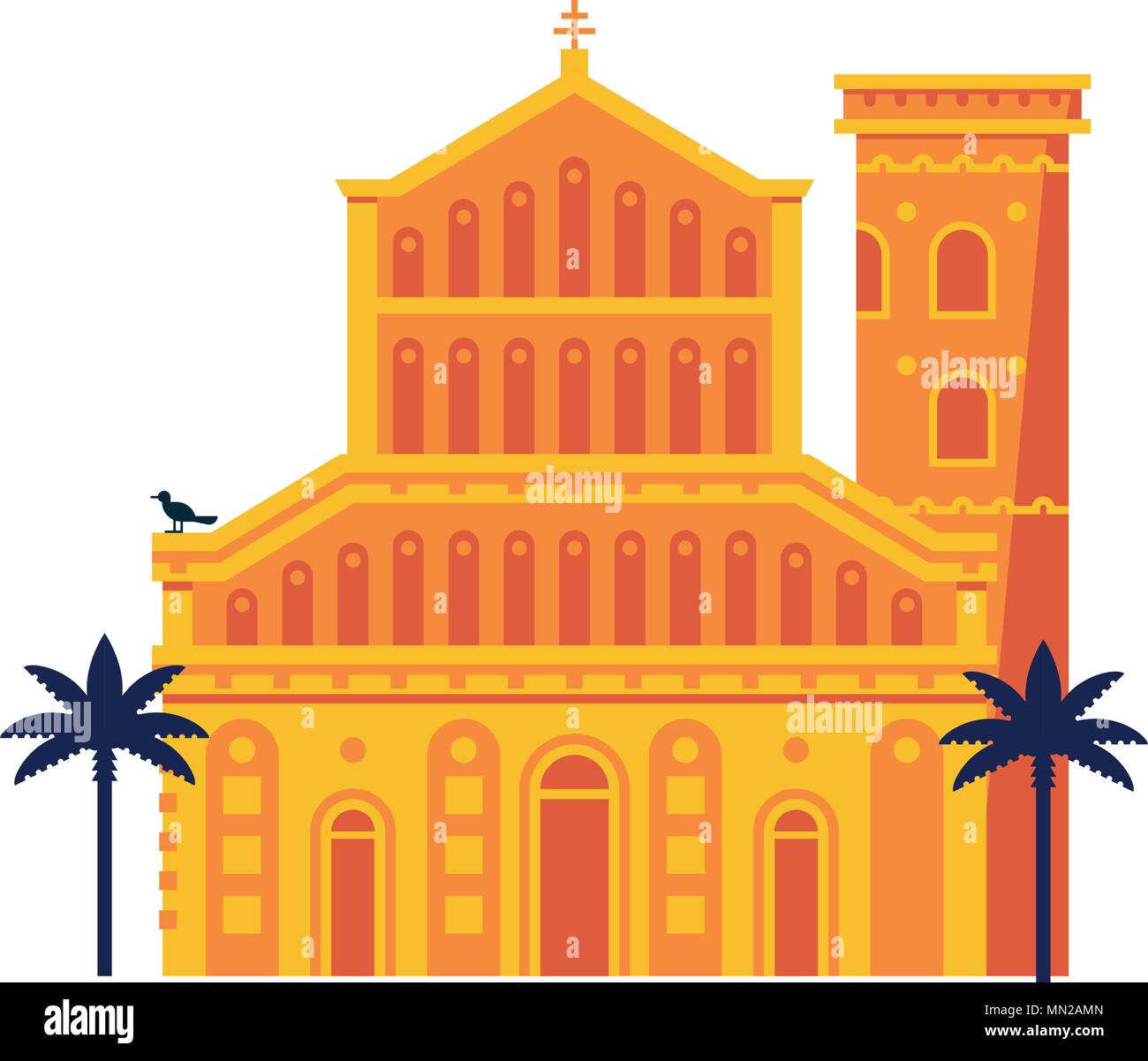 La Cathédrale ou l'église classique méditerranéenne Illustration de Vecteur