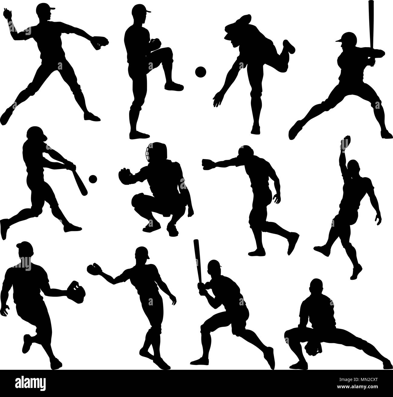 Joueur de baseball Silhouettes Illustration de Vecteur