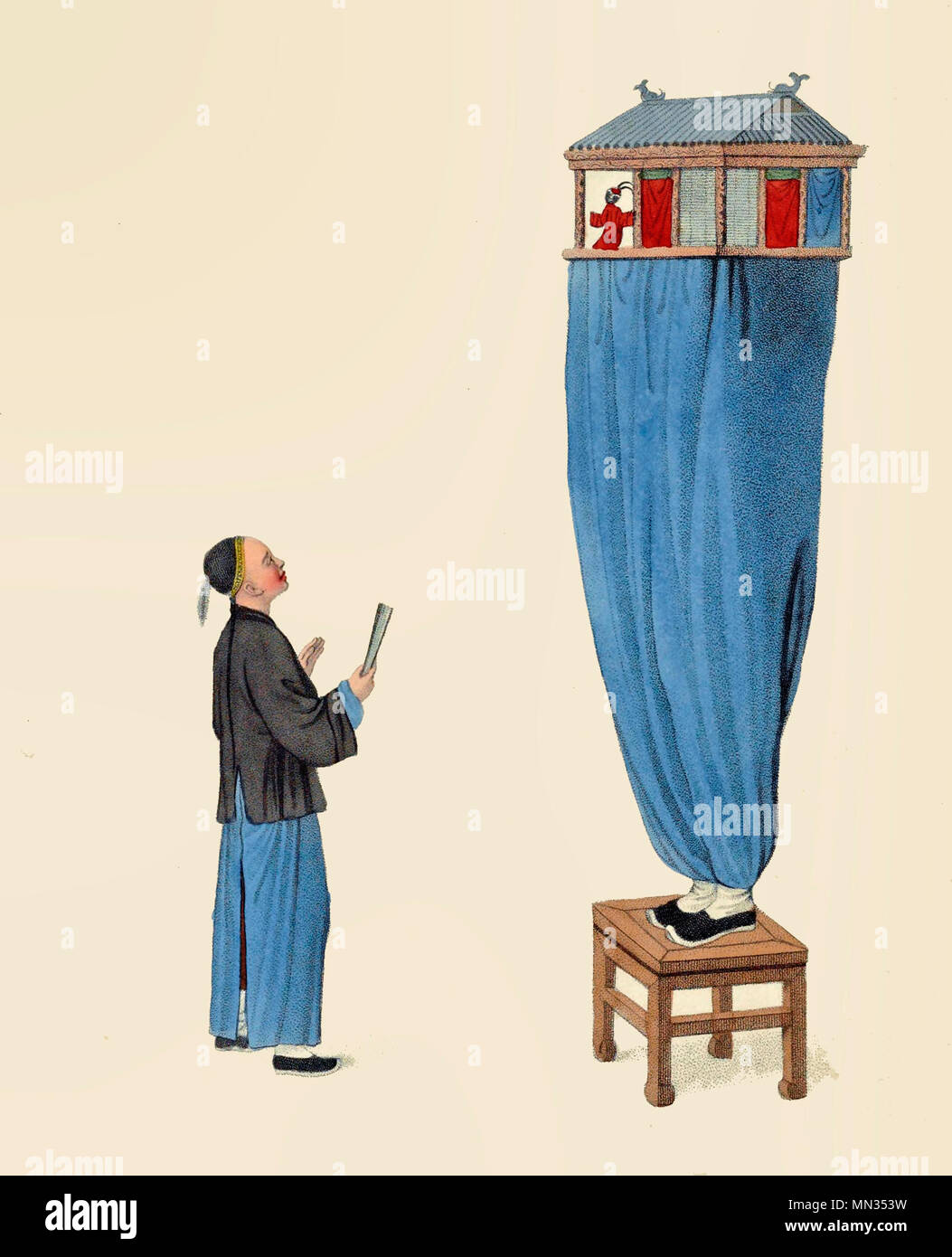 Spectacle de marionnettes en Chine, vers 1800 Banque D'Images