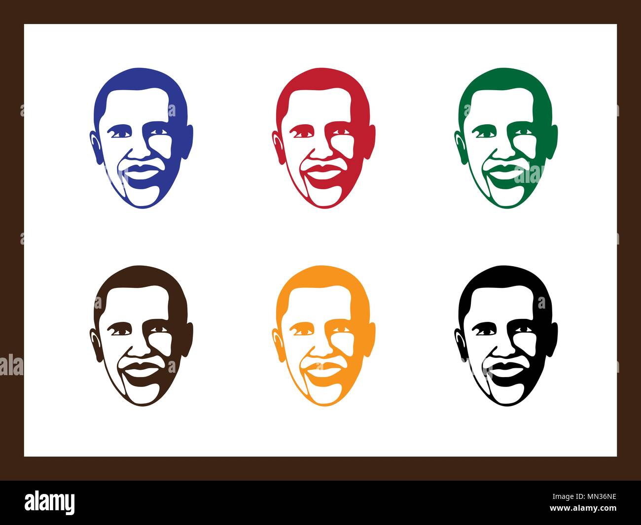 Ensemble de faces de l'ancien président américain Barack Obama en différentes couleurs sur fond blanc Illustration de Vecteur
