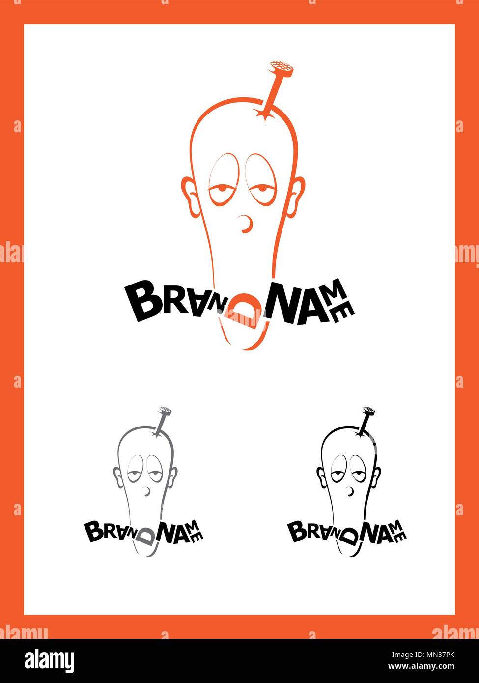 Triste visage étiré schéma avec clou à tête sur fond blanc Illustration de Vecteur