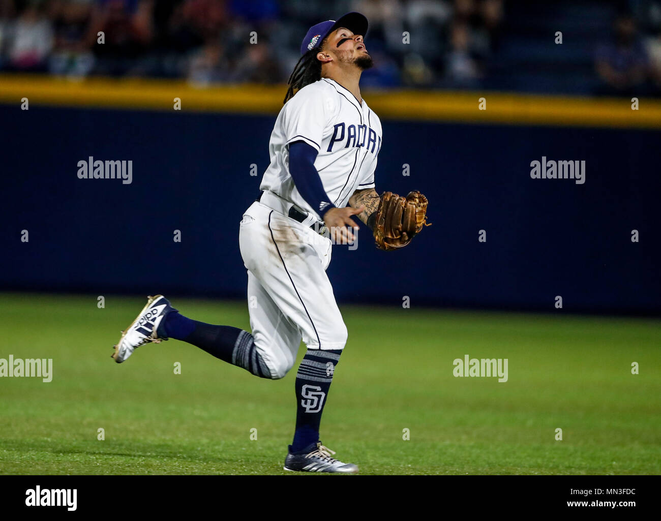 Freddy Galvis de San Diego, durante el partido de beisbol de los Angeles Dodgers de Los Padres de San Diego contra, durante el primer juego de la serie las Ligas Mayores del Beisbol en Monterrey, Mexique el 4 de mayo 2018. (Photo : Luis Gutierrez) Banque D'Images