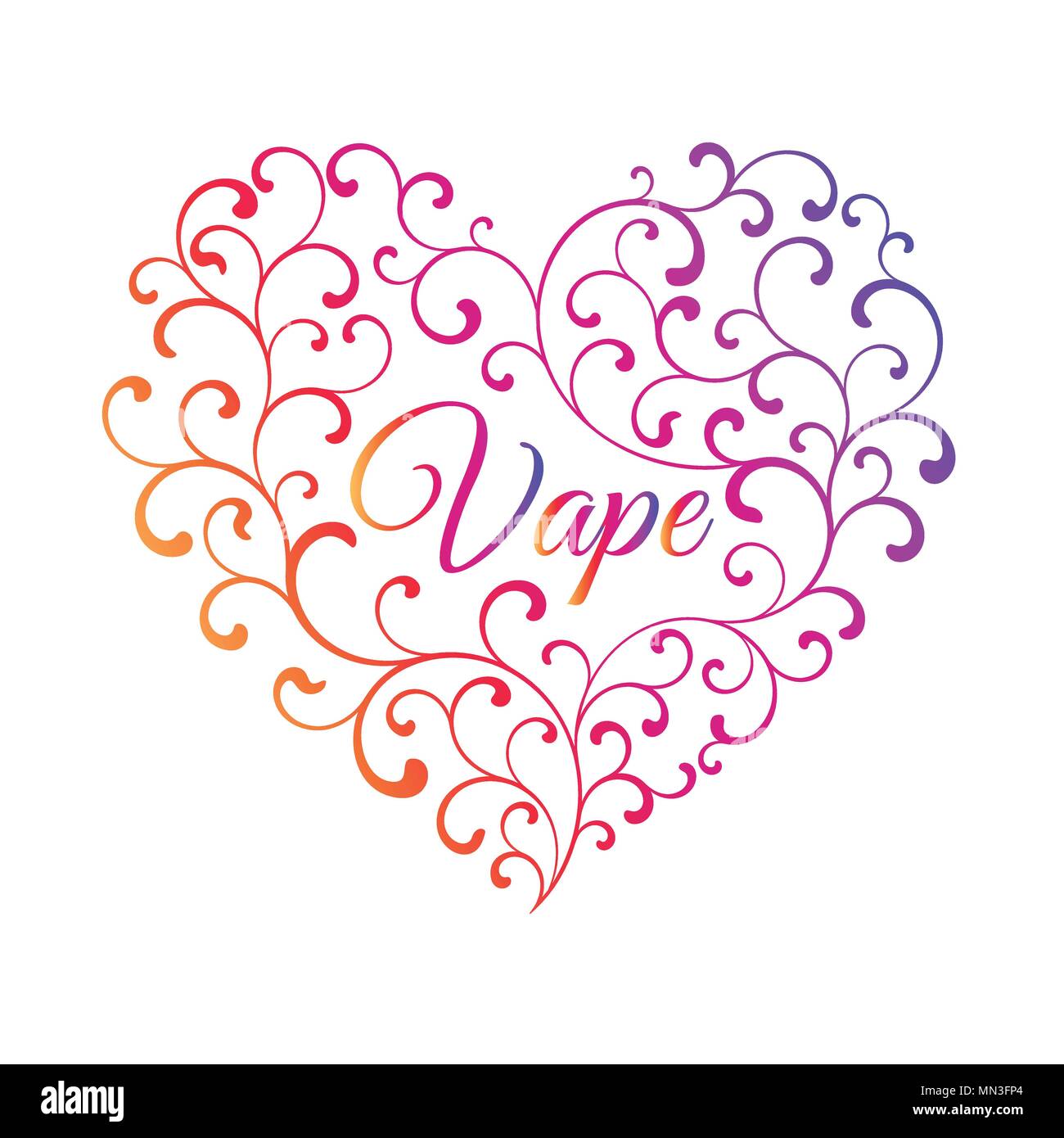 Coeur multicolore boucles de fumée. Dans le centre de l'inscription est Vape isolé sur un fond blanc. Illustration de Vecteur