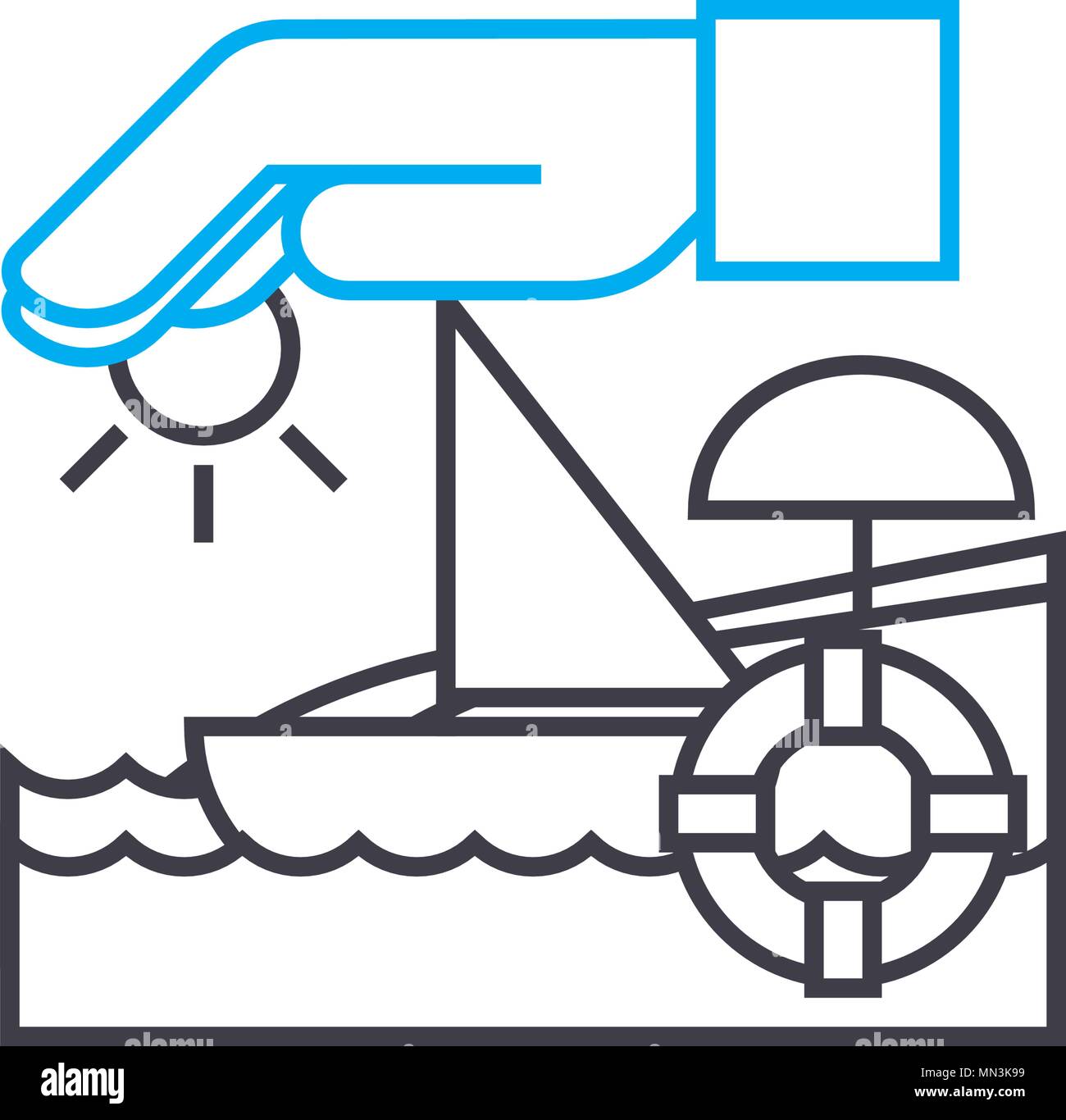 Vecteur d'assurance-vie fine ligne icône de course. Plan d'assurance-vie, illustration affiche, symbole linéaire concept. Illustration de Vecteur