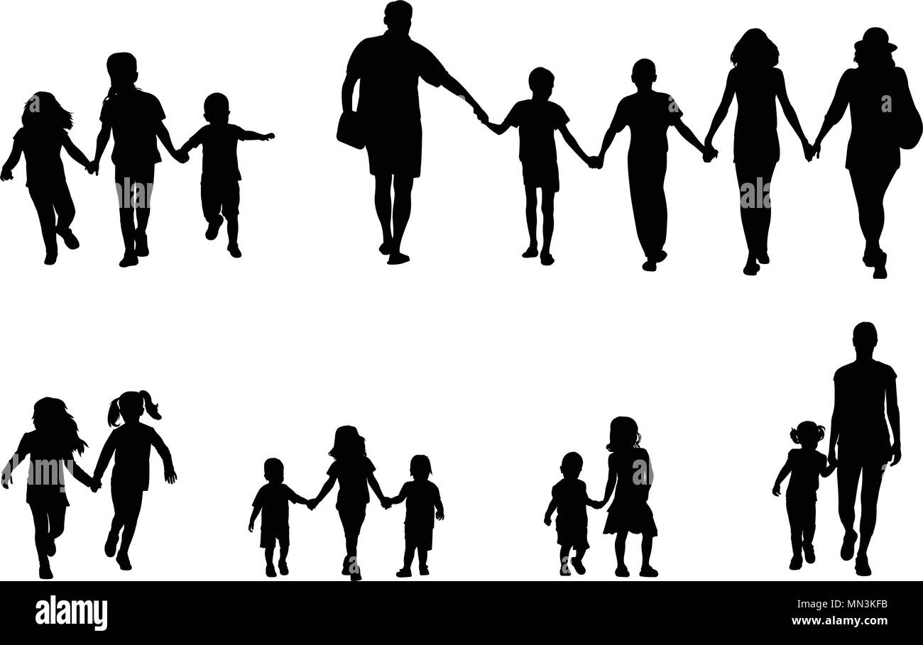 Famille et enfants holding hands silhouettes collection - vector Illustration de Vecteur