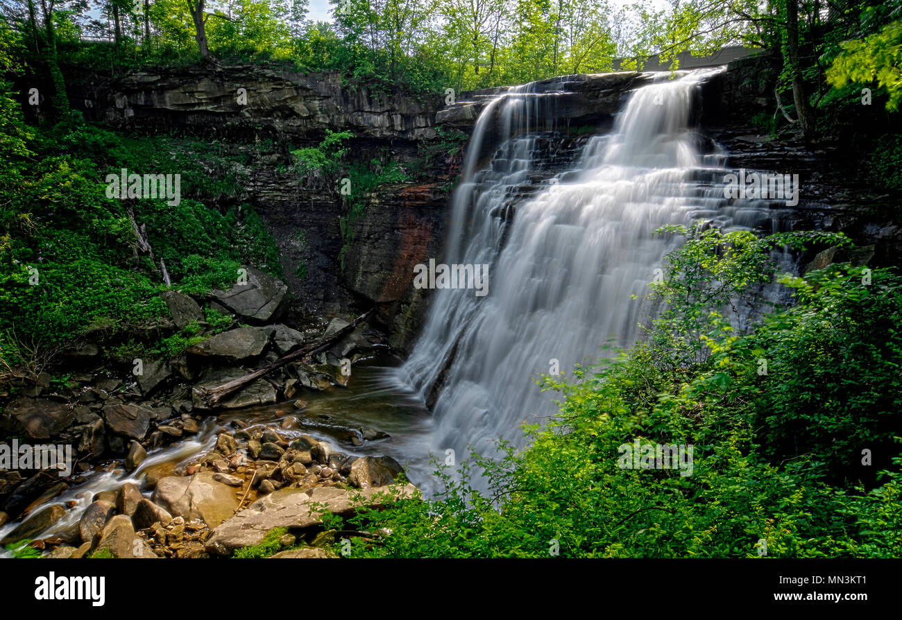 En chutes Brandywine Parc national de Cuyahoga Valley dans l'Ohio. Un magnifique pied 65 falls vu ici à la fin du printemps à partir de la plate-forme d'observation. Banque D'Images